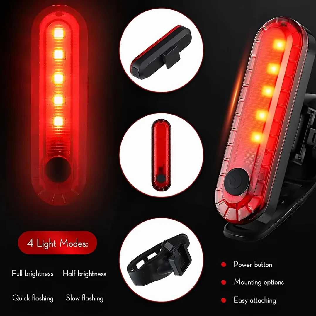 Feu arrière vélo LED USB étanche pour VTT, vélo course, E-Bike - Rouge, Style 3