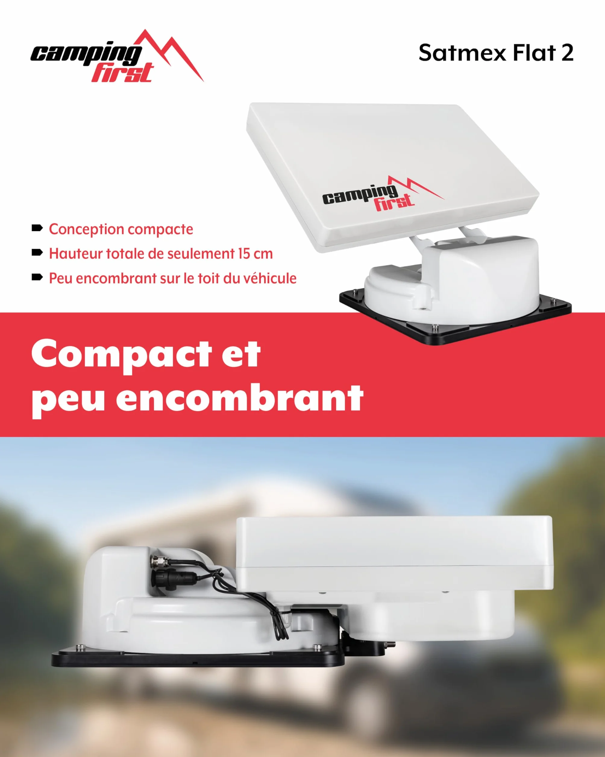 Antenne Satellite de Camping Automatique Flat 2 Blanc pour Caravane et Camping-Car