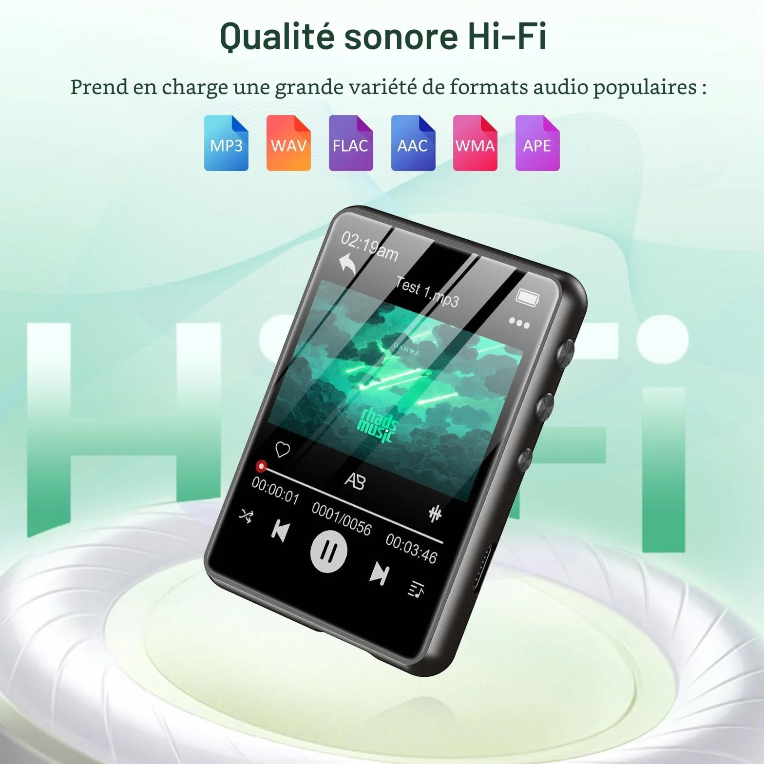 Lecteur MP3 128GB Bluetooth 5.3 ZAQE 2.4" Plein écran Tactile Portable Radio FM Enregistrement HiFi Noir