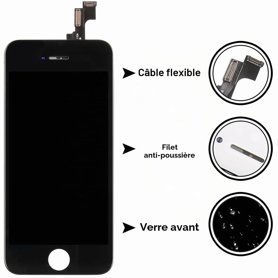 Brinonac Écran pour iPhone 5s/SE 2016 4,0" LCD de Remplacement Complet Préassemblés Capteur de Proximité, Caméra Frontale, Écouteur et Bouton Home avec Kit de Réparation (Noir)