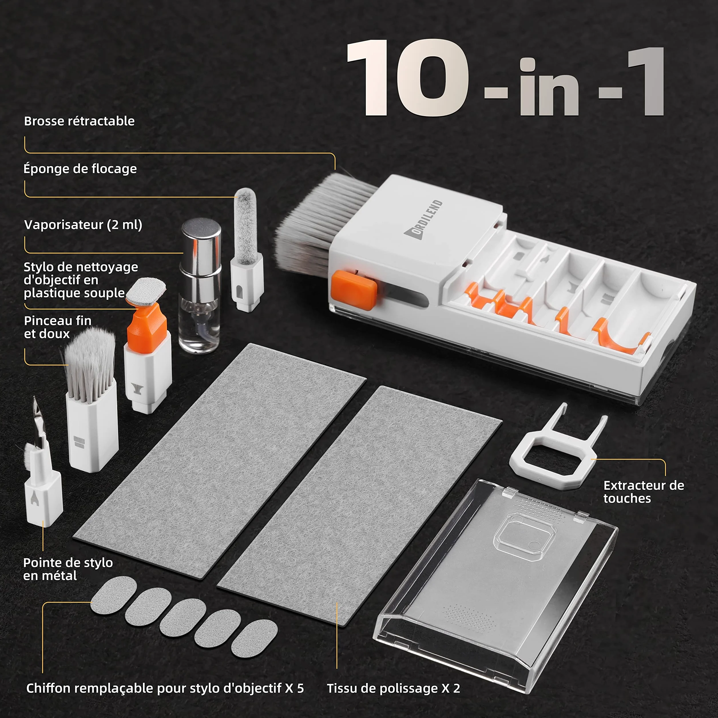 Ordilend Kit de Nettoyage pour iPhone Airpods Claviers Ordinateurs et Tablettes,Nettoyeur d'écran Multifonctionnel pour Ecouteurs,Téléphones,Appareils Photo,Tout-en-Un avec Brevet-Blanc