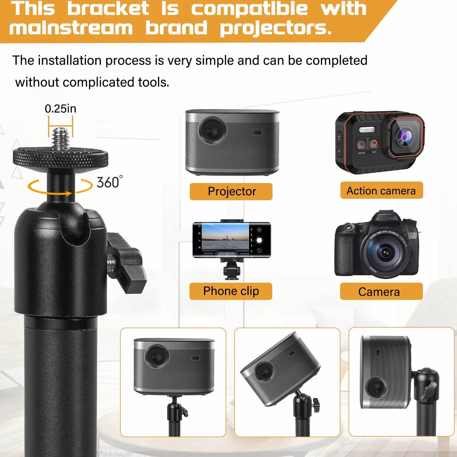 AKOZLIN Support projecteur sol réglable hauteur 19"-49,21" rotation 360° universel plafond charge 6 kg compatible caméra webcam