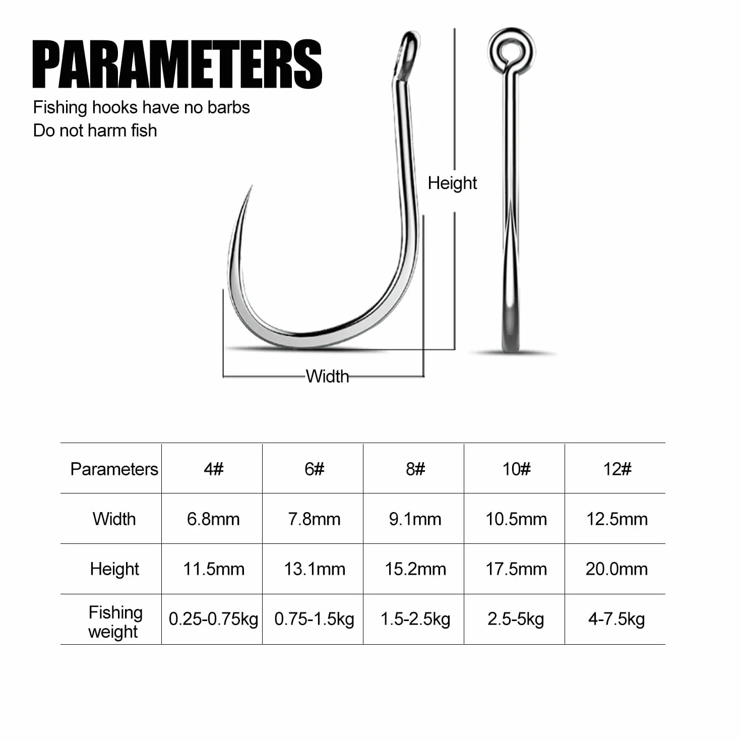 Ensemble Combiné D'Hameçons de Pêche sans Ardillons en Acier au Carbone 100-250 Pièces pour Rivières Lacs Océans Étangs