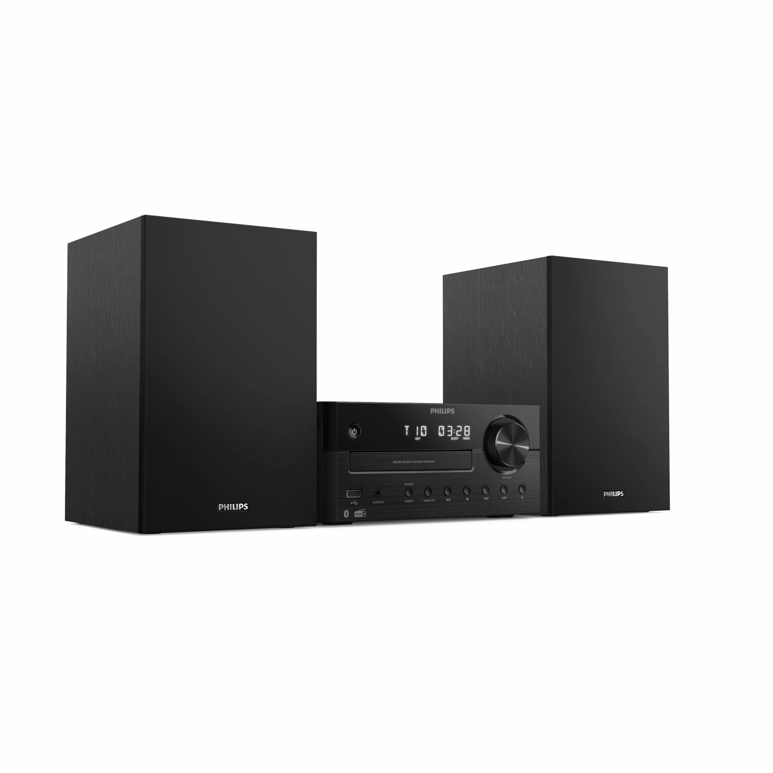 Philips TAM4555M2 Système de microchaîne hi-fi – 100 W, enceintes Bass Reflex, DAB+/FM, CD, USB, entrée audio, Bluetooth 5.4, Auracast, télécommande, préréglages audio numériques, emballage écologique