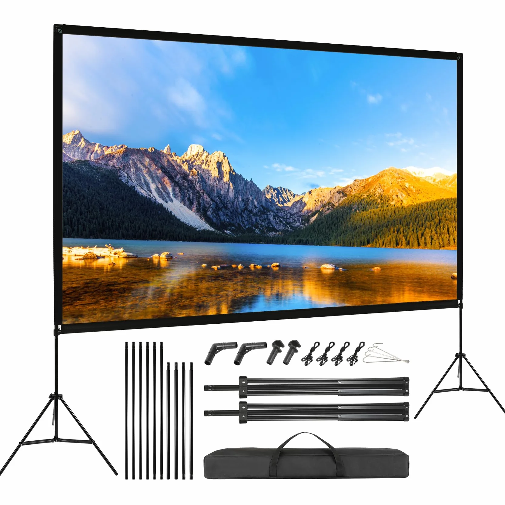 VISULAPEX Écran de Projection 120" 4K HD 16:9 Pliable sur Pied avec Sac Portatif