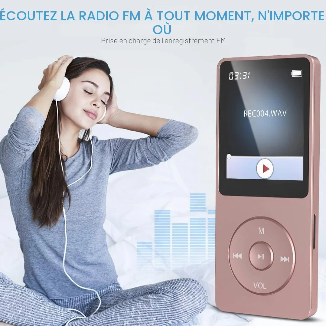 AGPTEK Mp3 Classique 16Go Ultra-Longue Autonomie 70 Heures Lecteur MP3 Sport Ecran 1.8 Pouces Enfant Adulte Or Rose