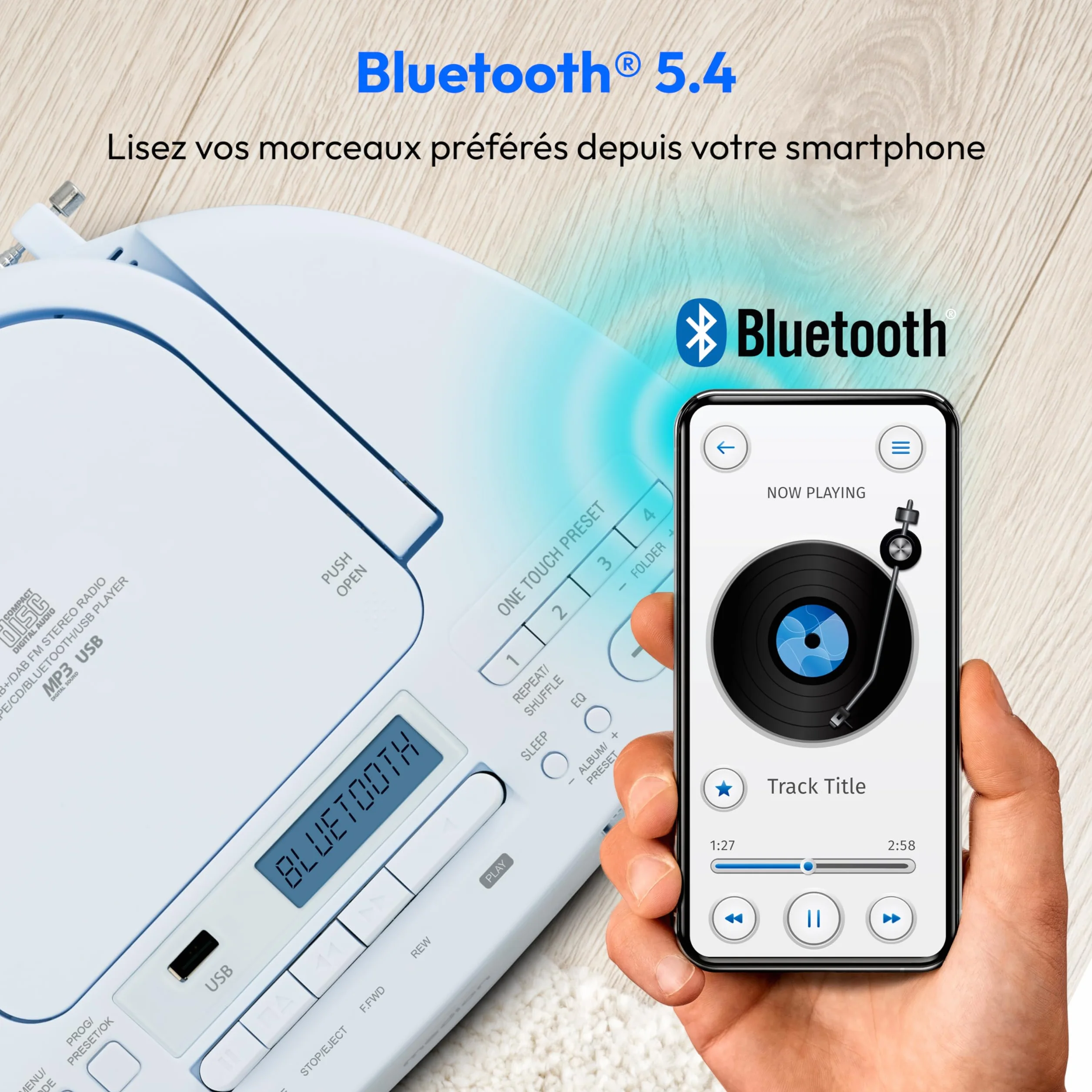 MEDION DRX-1 Plus Boombox Radio Portable DAB+ FM Bluetooth Lecteur CD MP3 Cassette Bleu