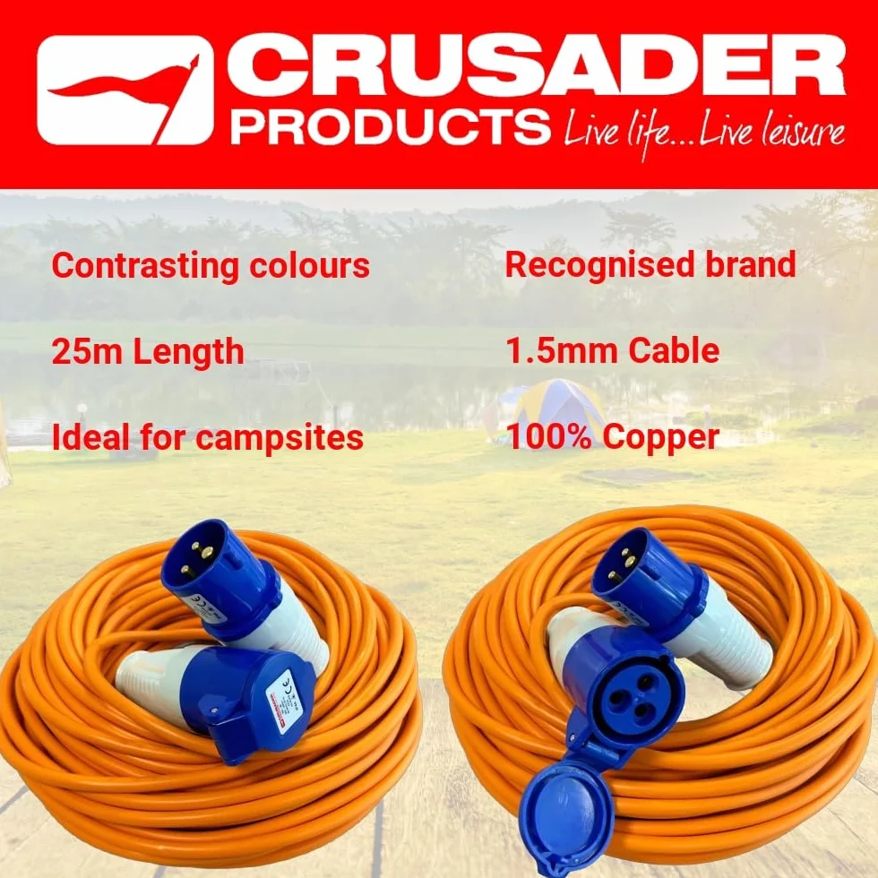 Rallonge d'alimentation 25 m 240V 16A Câble de raccordement haute résistance orange pour camping-car et caravane