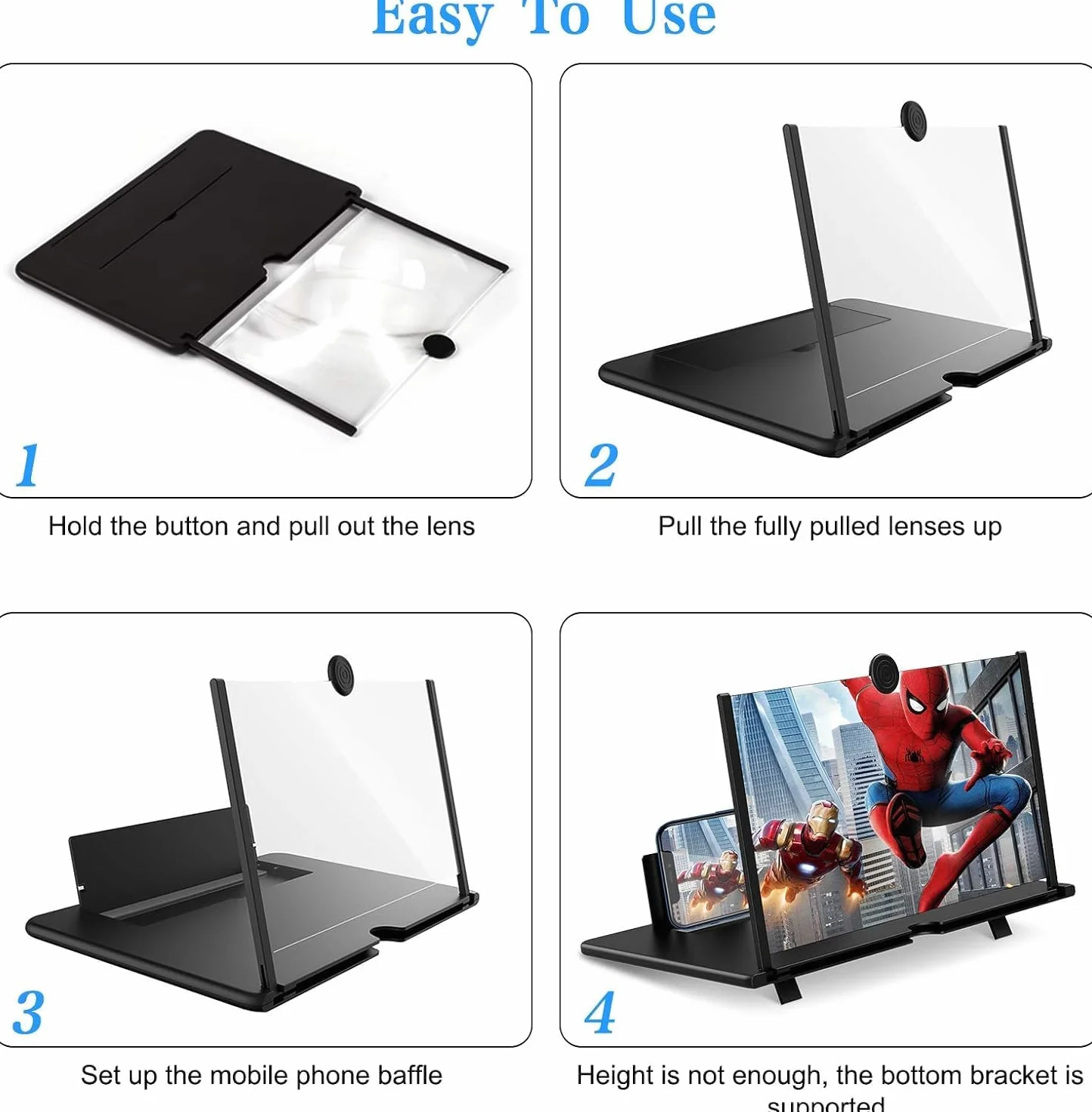 16 Pouces agrandisseur ecran Telephone, 3D HD amplificateur ecran Telephone Portable, Pliable Loupe ecran Telephone Compatible avec Tous Les Smartphones