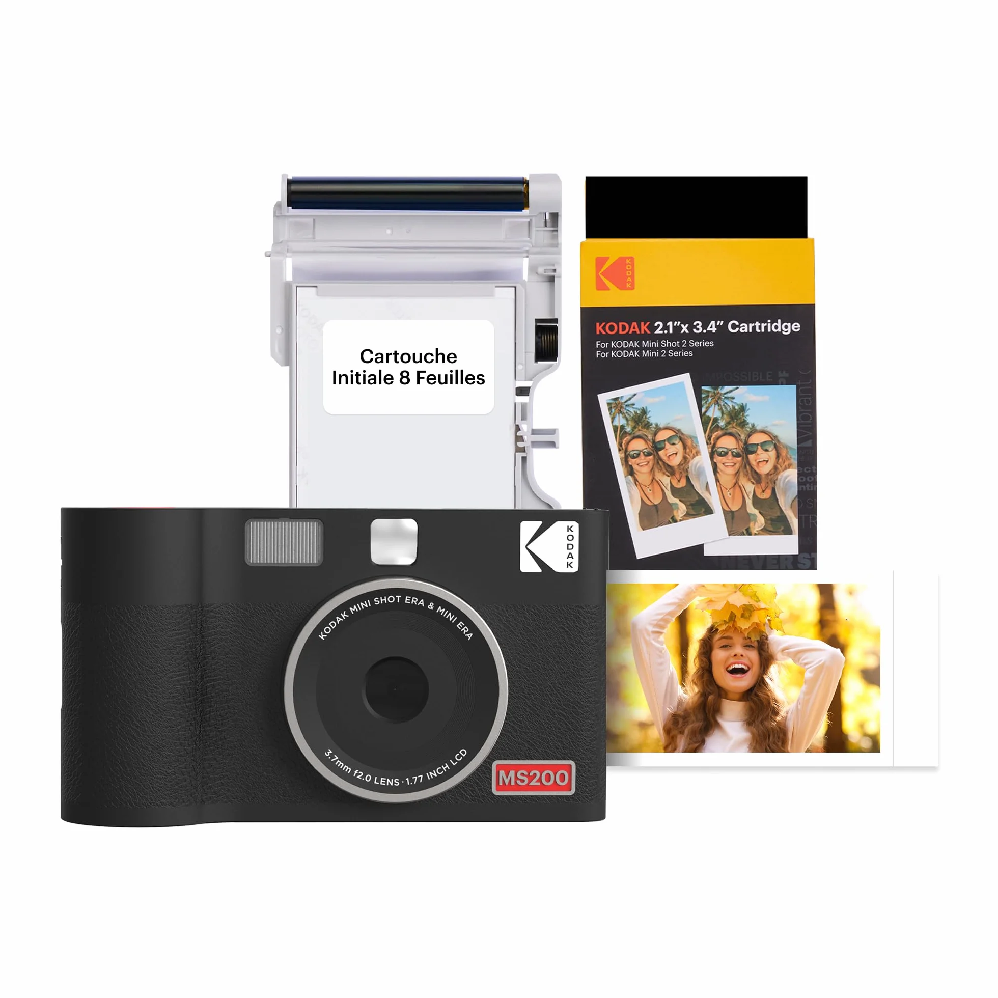KODAK Mini Shot 2 Era 4PASS 2-in-1 Appareil Photo Instantané et Imprimante Photo Portable (5,3x8,6cm) (Appareil Photo + Paquet avec 38 Feuilles, Noir)