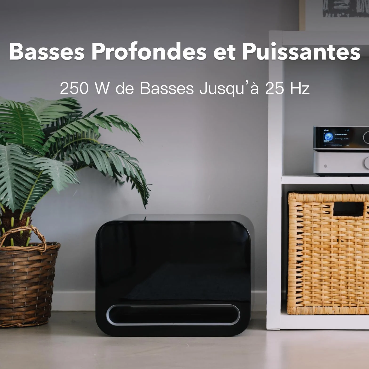 WiiM Sub Pro Caisson de Basses sans Fil Intelligent 8" 250 W AI RoomFit Wi-Fi 6 BT 5.3 Noir
