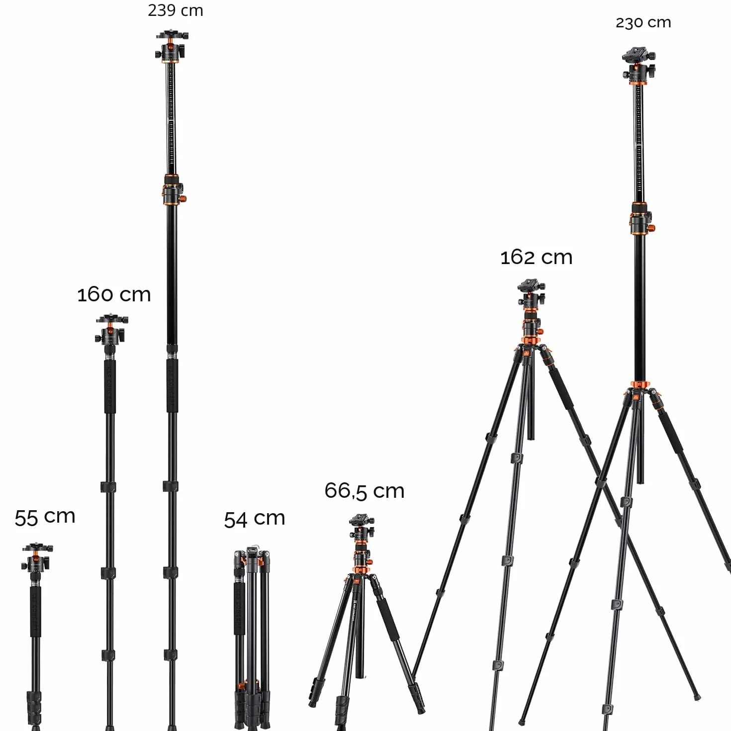 K&F CONCEPT Trépied Appareil Photo, 230CM Trépied Vidéo avec Bras Extension, Trepied Monopode Professionnel en Aluminium, Reflex Pied Caméra 360° Tête Ball et Plaque de Dégagement pour Canon DSLR