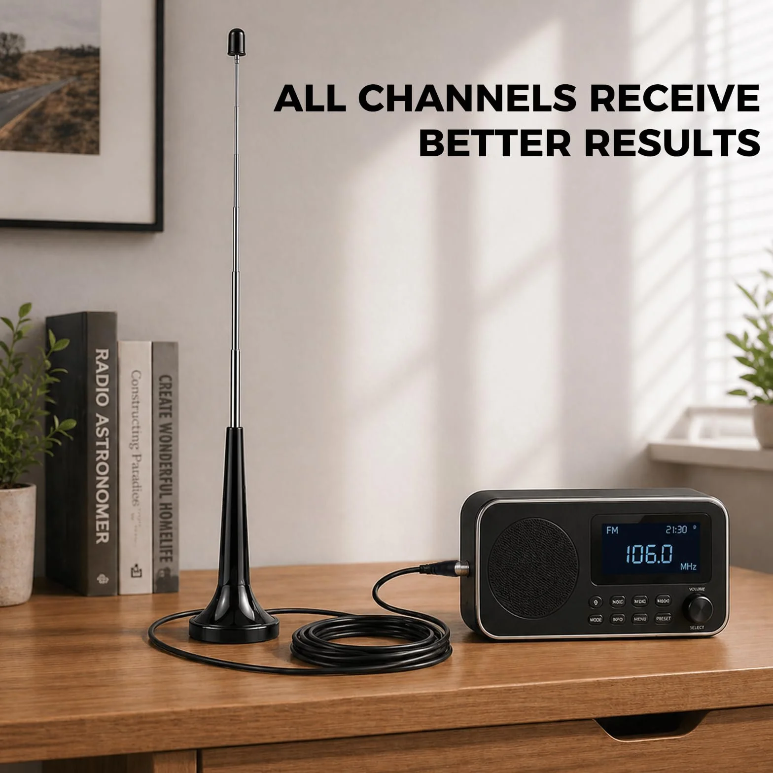 Antenne TV Intérieur Puissante, Antenne Radio FM Dab Intérieur Télescopique avec Base Magnétique, Câble 3m pour Récepteurs Stéréo 75 Ohm Chaine HiFi Tuner FM Poste Radio, Plug and Play