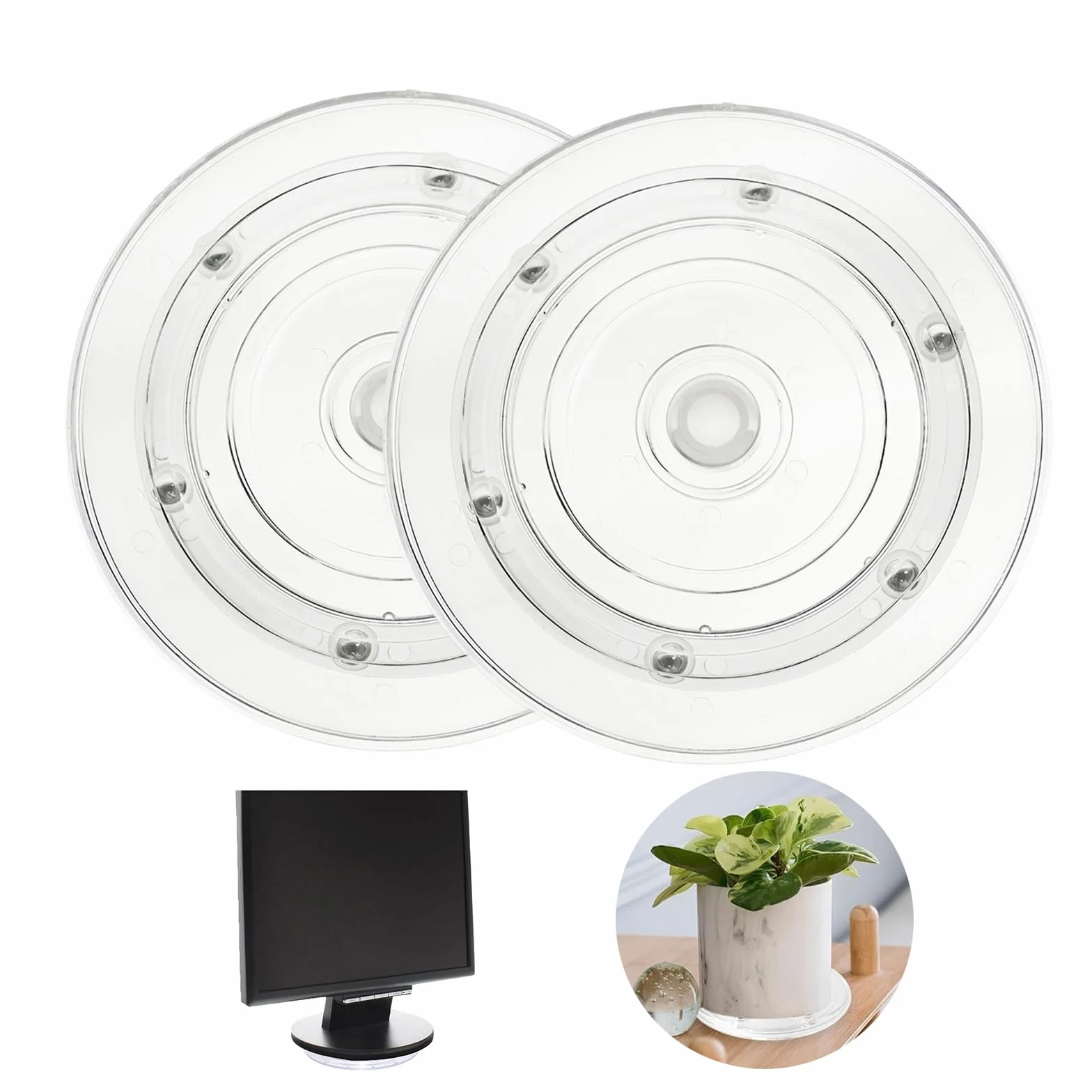2 Pièces Plateau Tournant, 15cm Plateau Tournant Universel à 360° Supporte, Transparent Plateau Pivotant Rond Plateau Tournant Manuel avec Roulements à Billes en Acier pour TV Ordinateur Artisanat