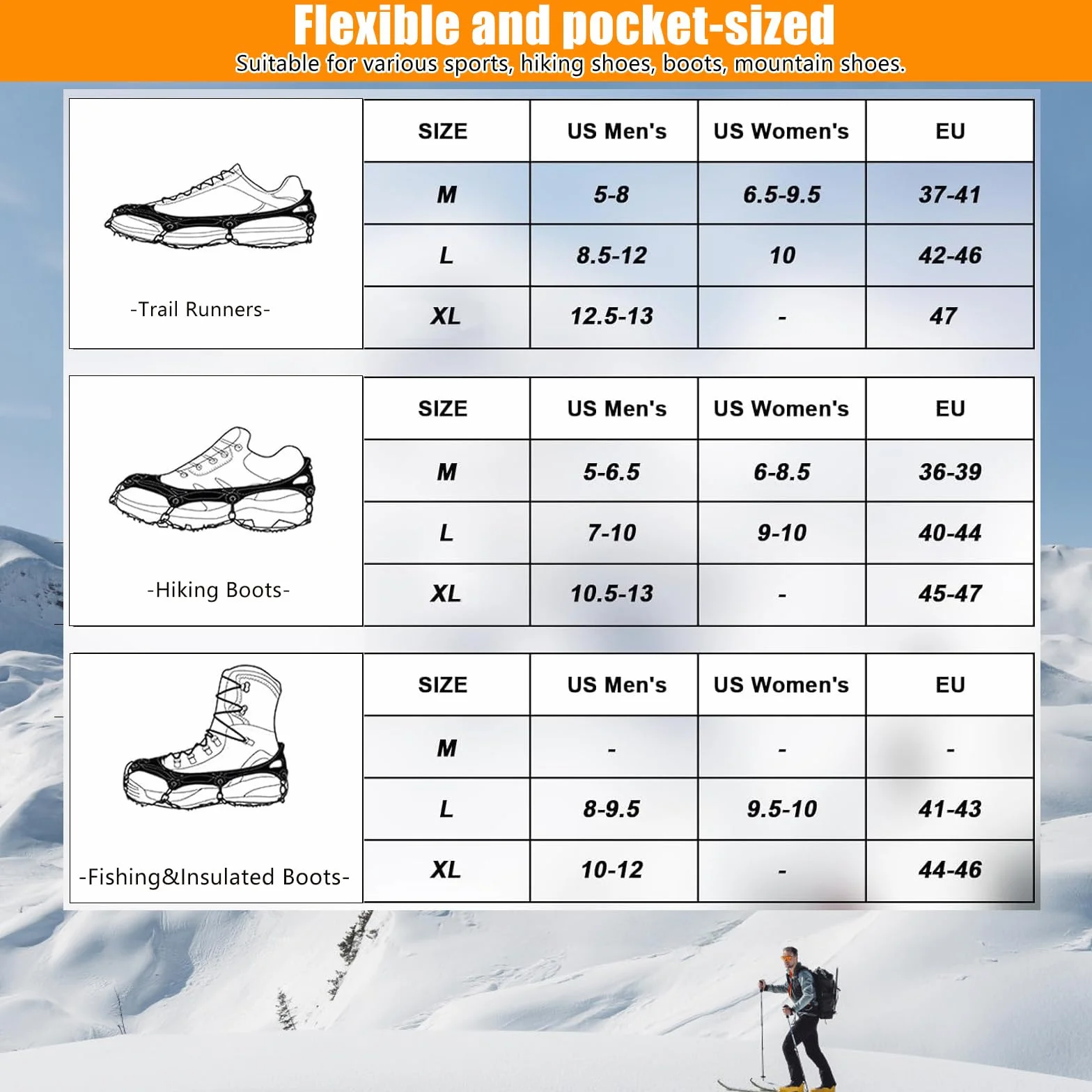Grödel Crampons pour Chaussures de randonnée, Acier Inoxydable épaisses, Antidérapants Homme