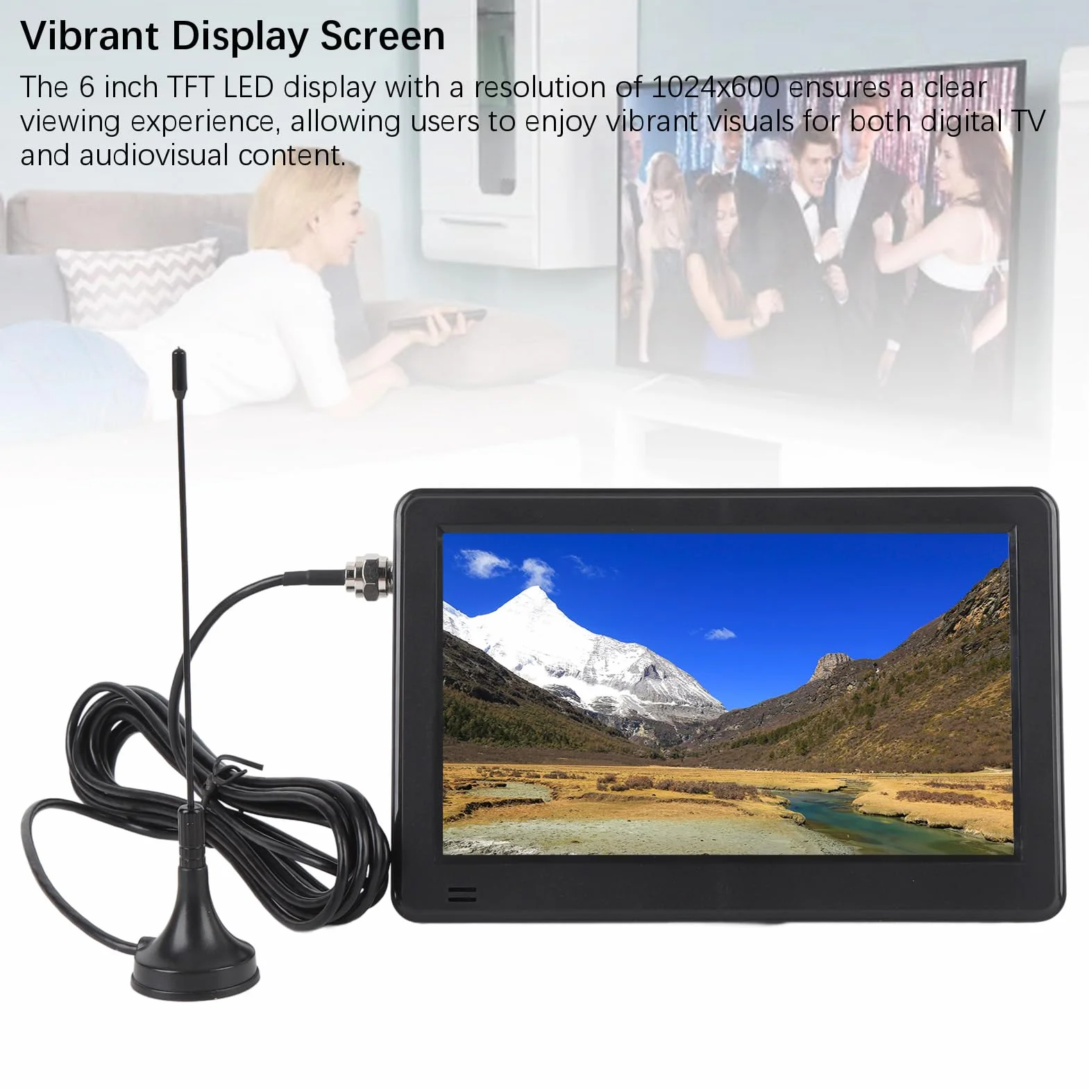 Téléviseur numérique portable de 6 pouces, écran vibrant, signal amélioré, adapté à l'extérieur