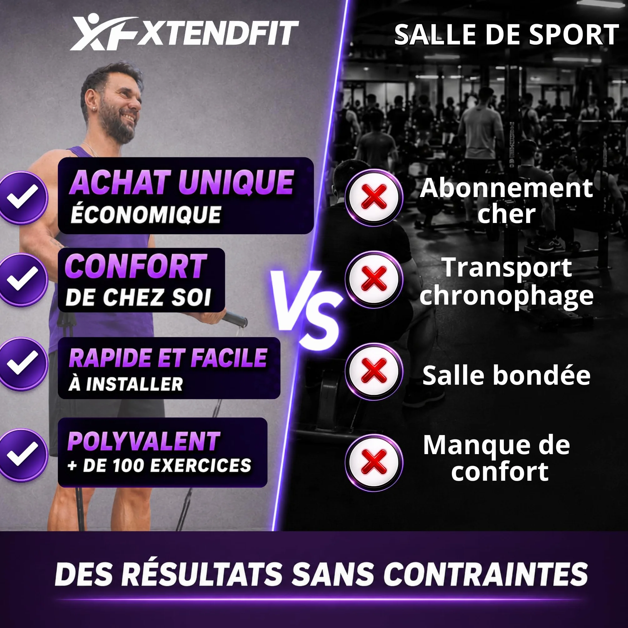 XTENDFIT Kit Musculation Élastique 10 Bandes Résistance 170kg Barre Renforcée