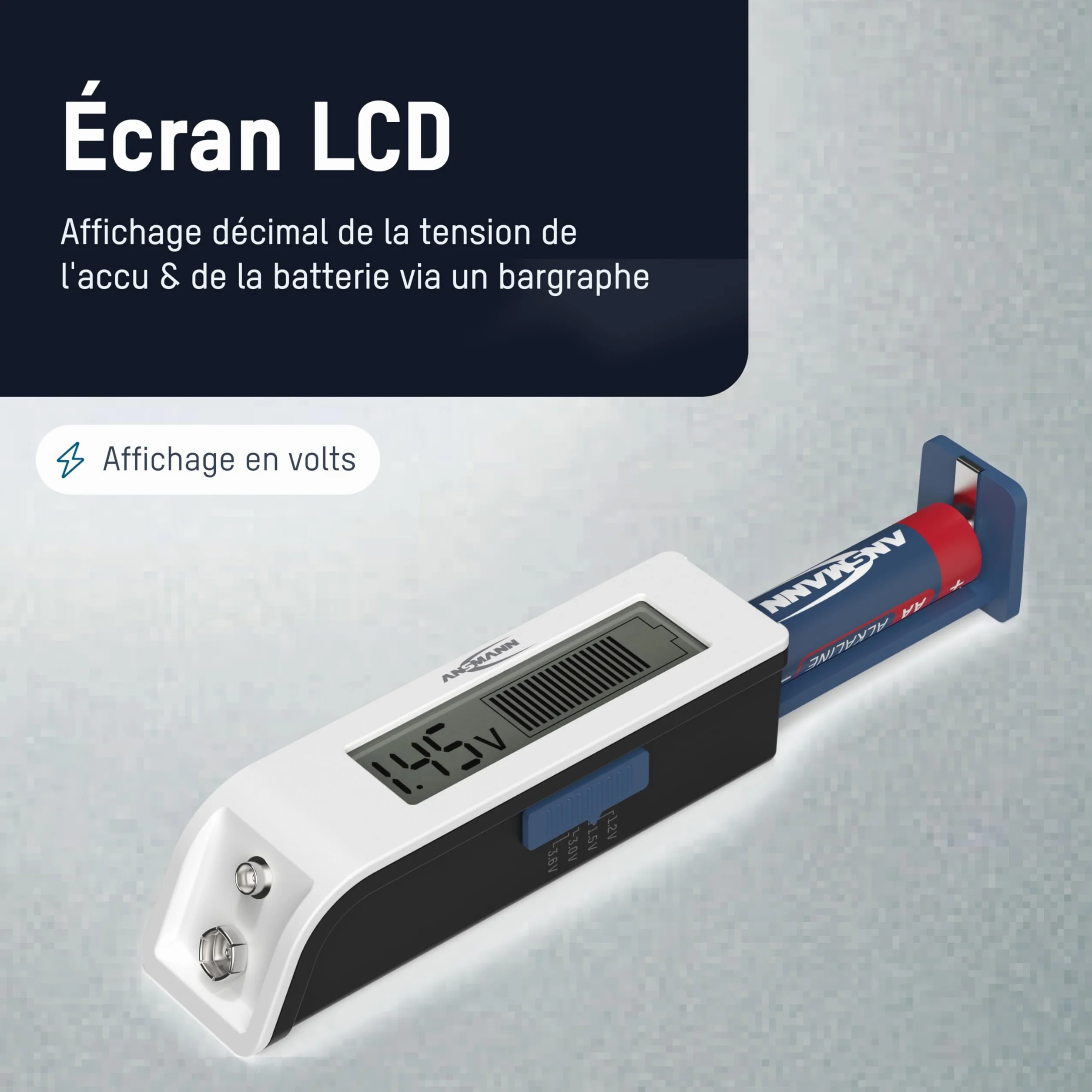 ANSMANN Testeur de piles pour piles rechargeables, piles & piles bouton au lithium usuelles (plus grandes que 2025) résultats précis sur écran LCD, test rapide & facile, Comfort Check compact