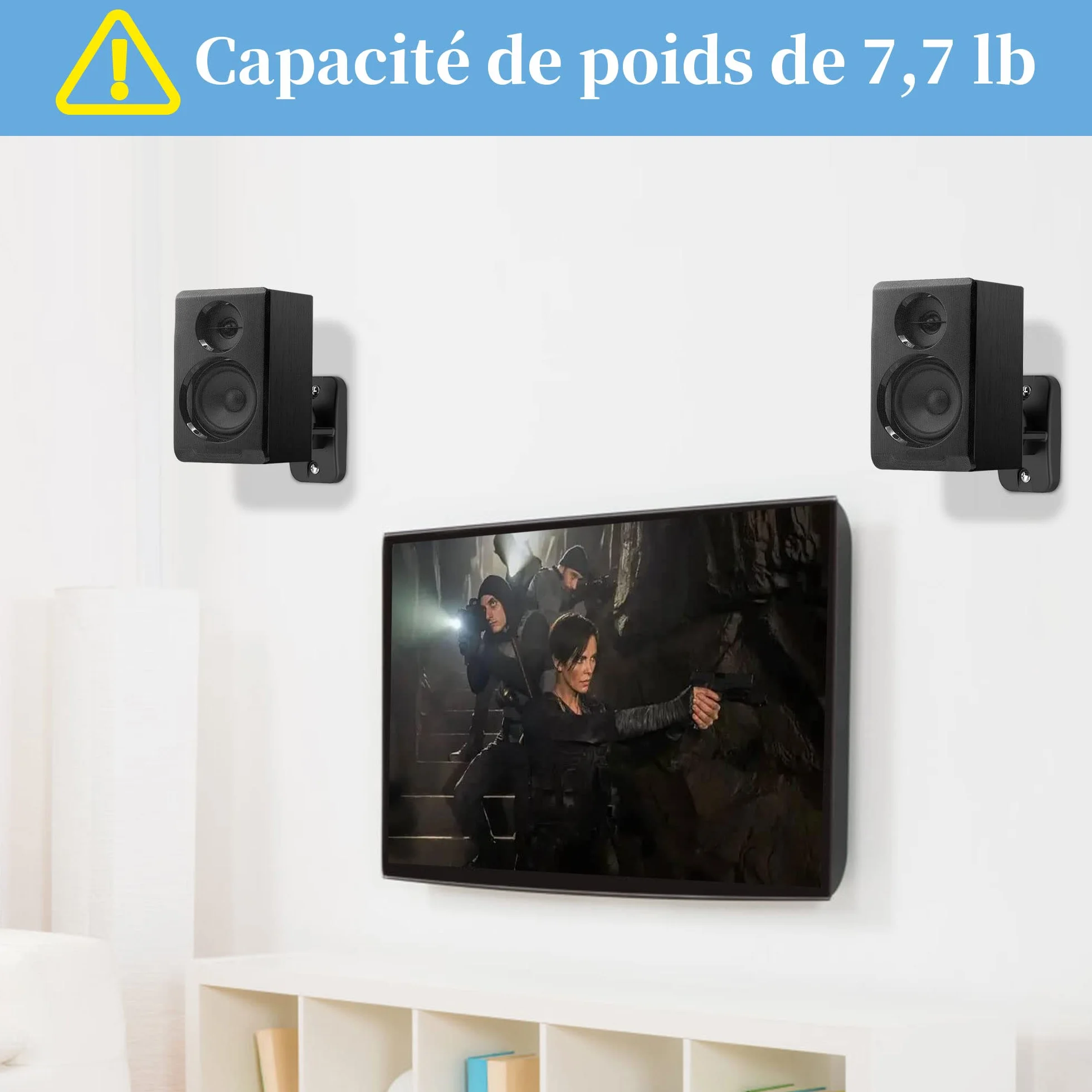 Cozycase Universel Support Mural pour Enceintes 2 pièces Rotation + Inclinaison Ajustable jusqu'à 3,5 kg, avec 3 Types de vis (Noir)