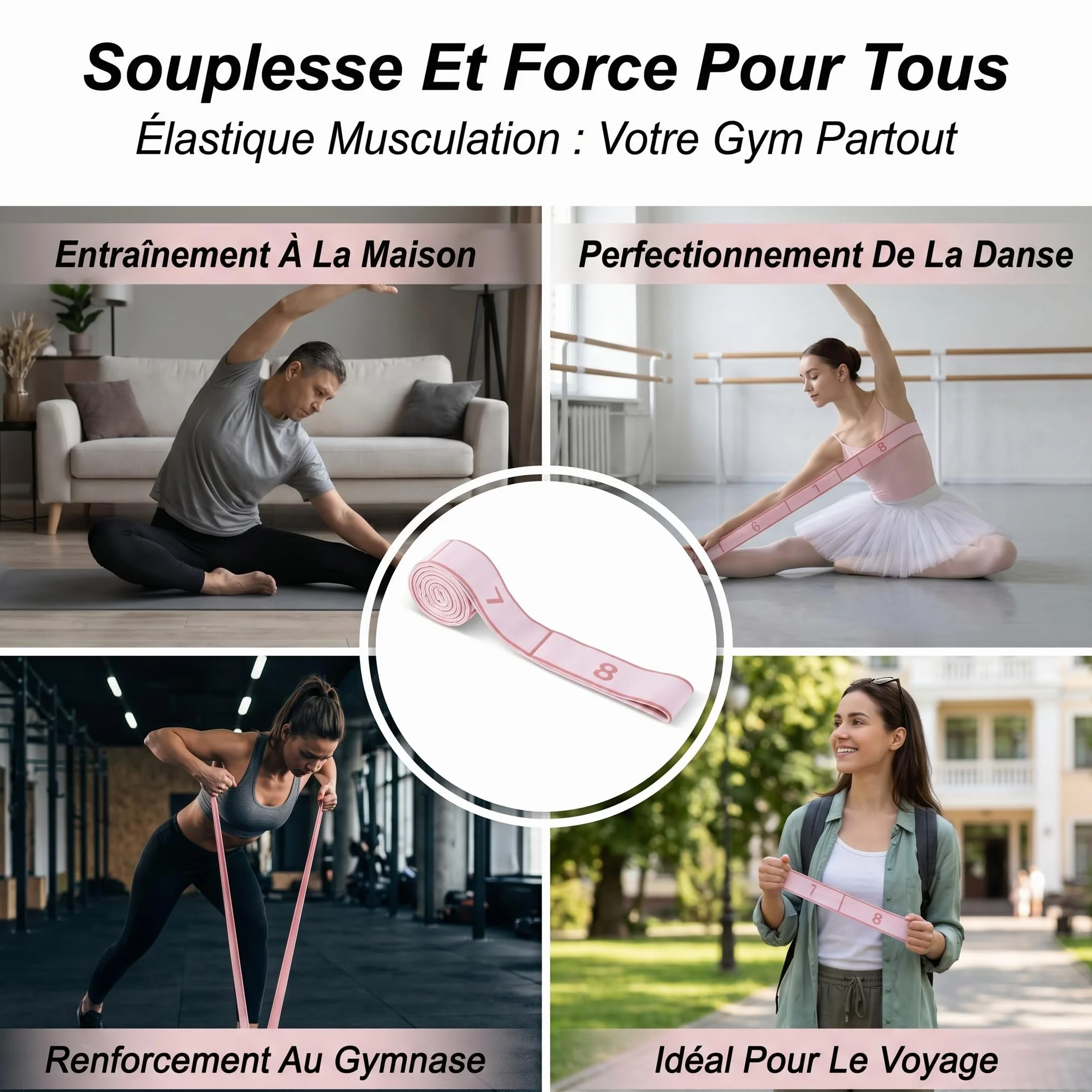 Bande Élastique Musculation 8 Niveaux de Résistance Set Cordes Élastiques Fitness Durable Yoga Pilates Danse Latine Gym Rééducation