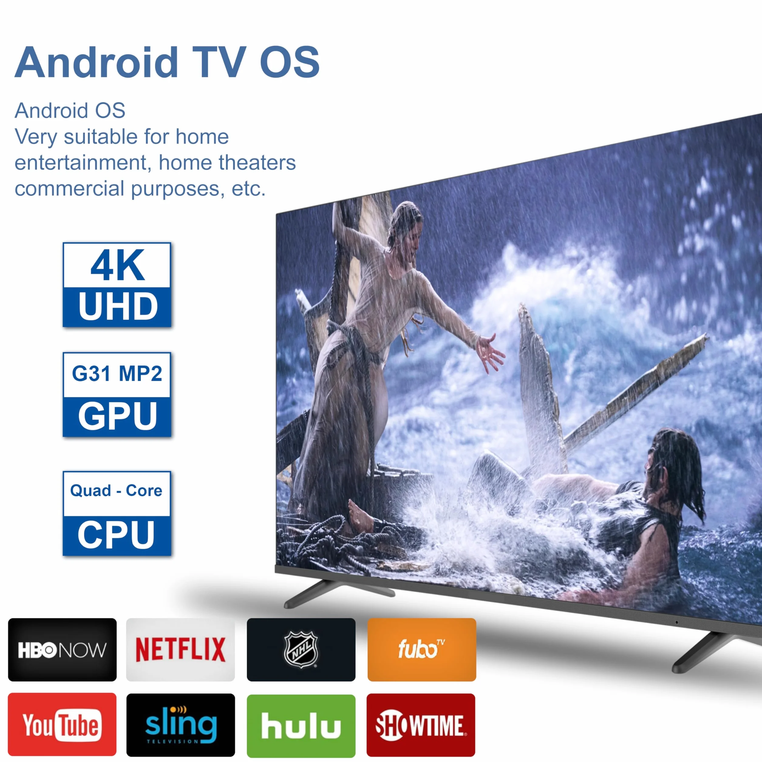 Boîtier TV Android 4Go RAM 32Go ROM 4K Ultra HD WiFi 6 Double Bande Bluetooth Design Compact