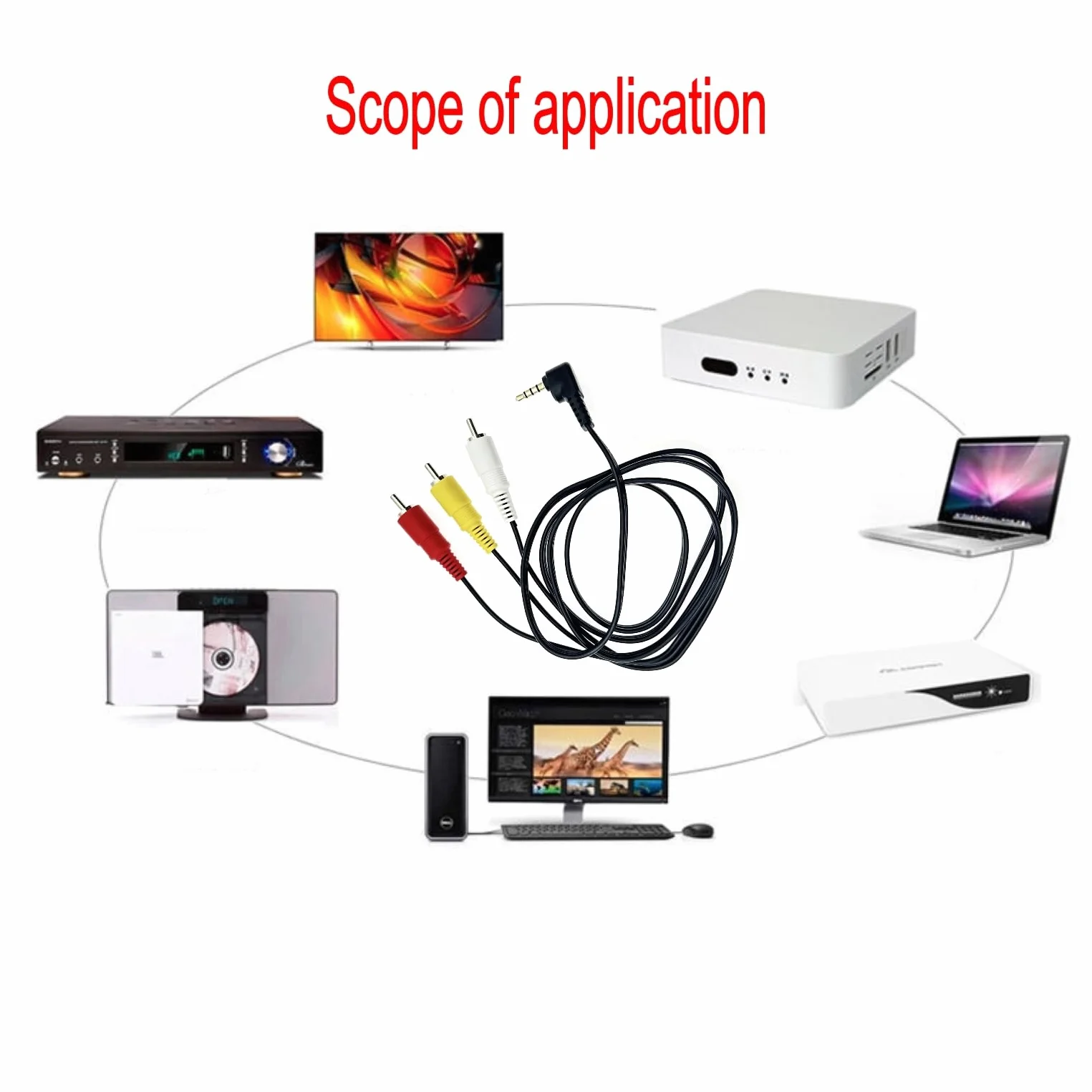 JZK 3.5mm Mâles à 3 RCA mâle câble audio stéréo visuel de remplacement, câble d'entrée vidéo, connecteur vidéo et audio stéréo, câble AV pour caméscopes, téléviseurs, caméras.
