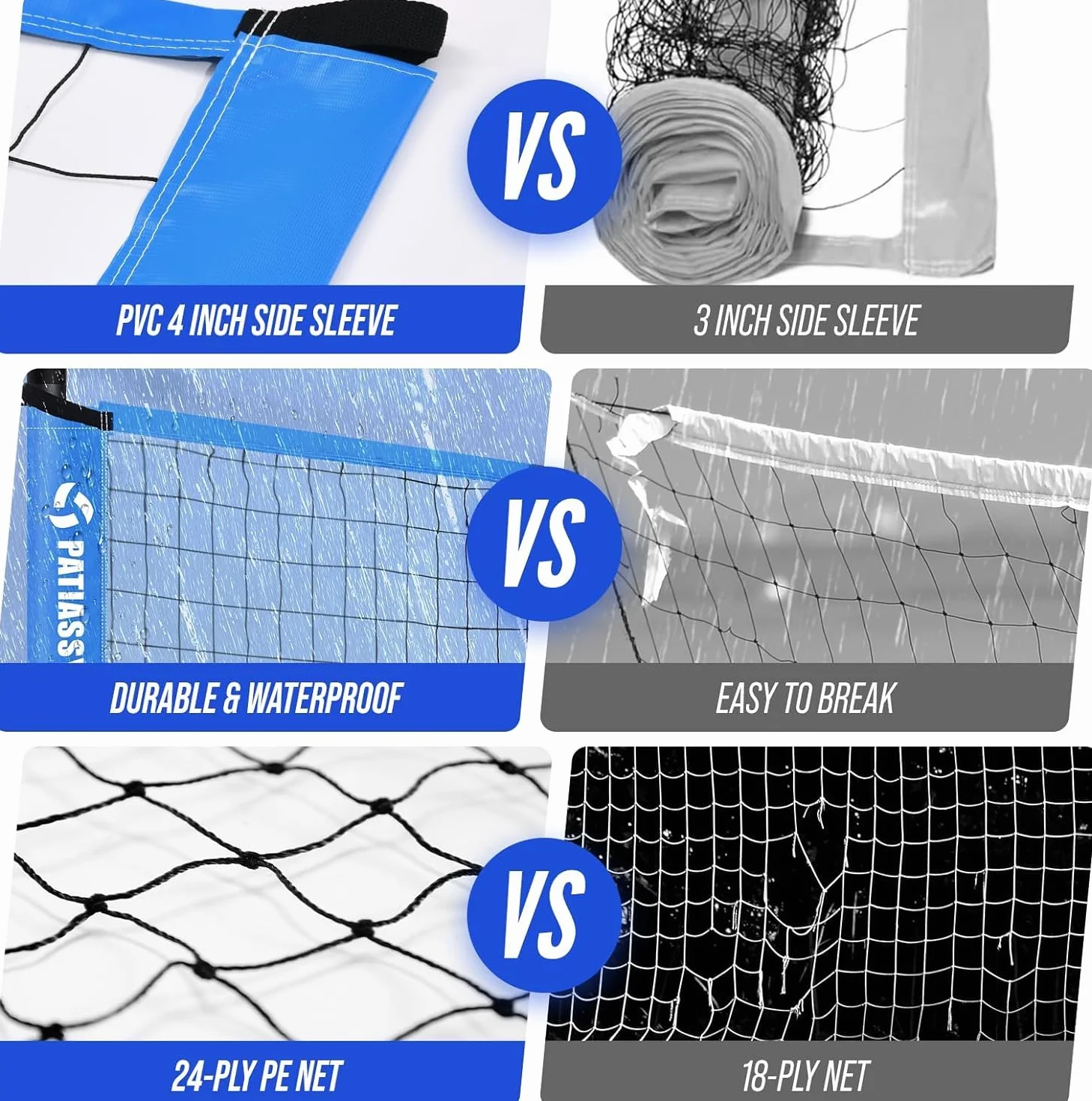 Filet de Volleyball Professionnel Plein Air 9.75M x 0.9M avec Poteaux Acier Hauteur Réglable