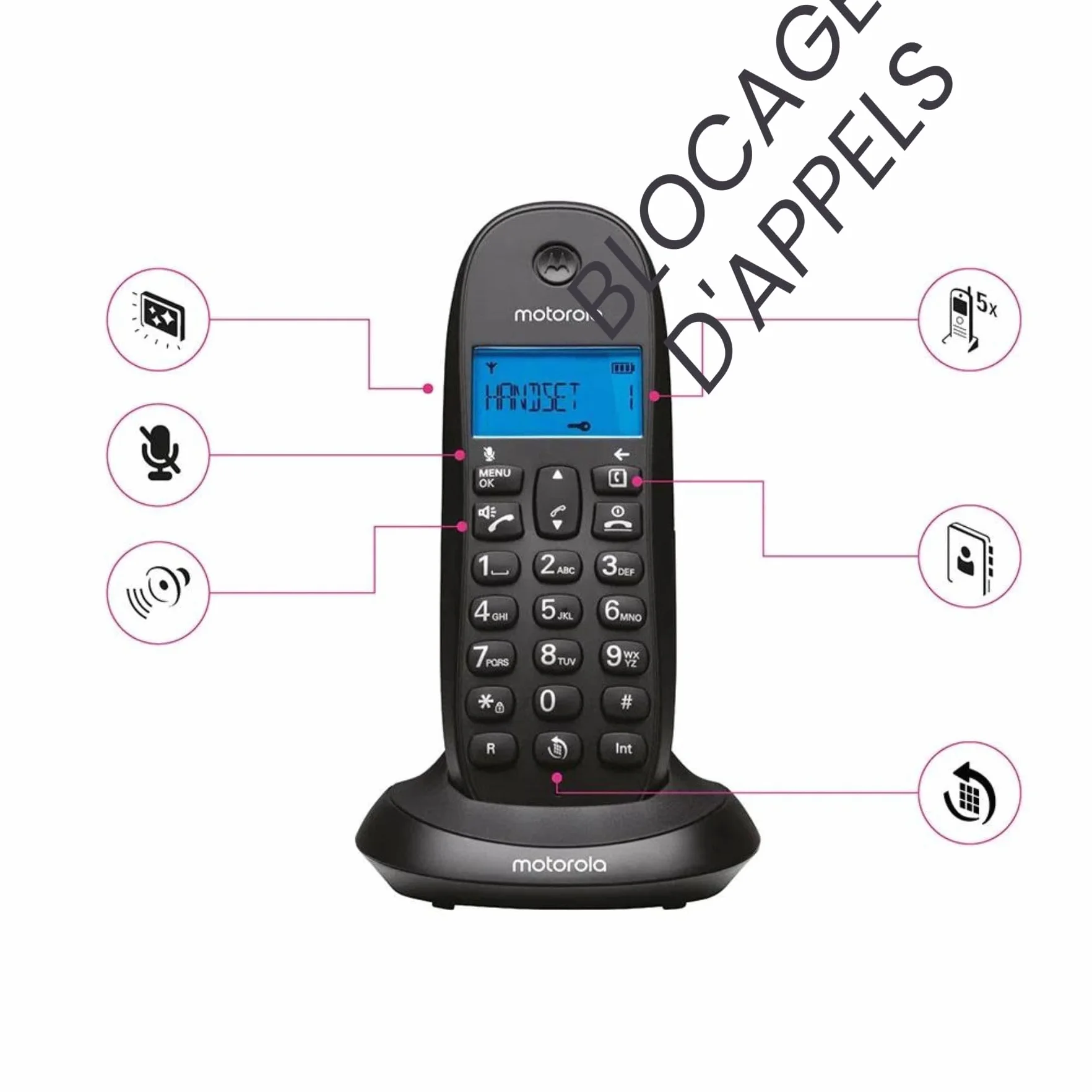 Motorola C1001CB+ Téléphone numérique sans Fil DECT Noir