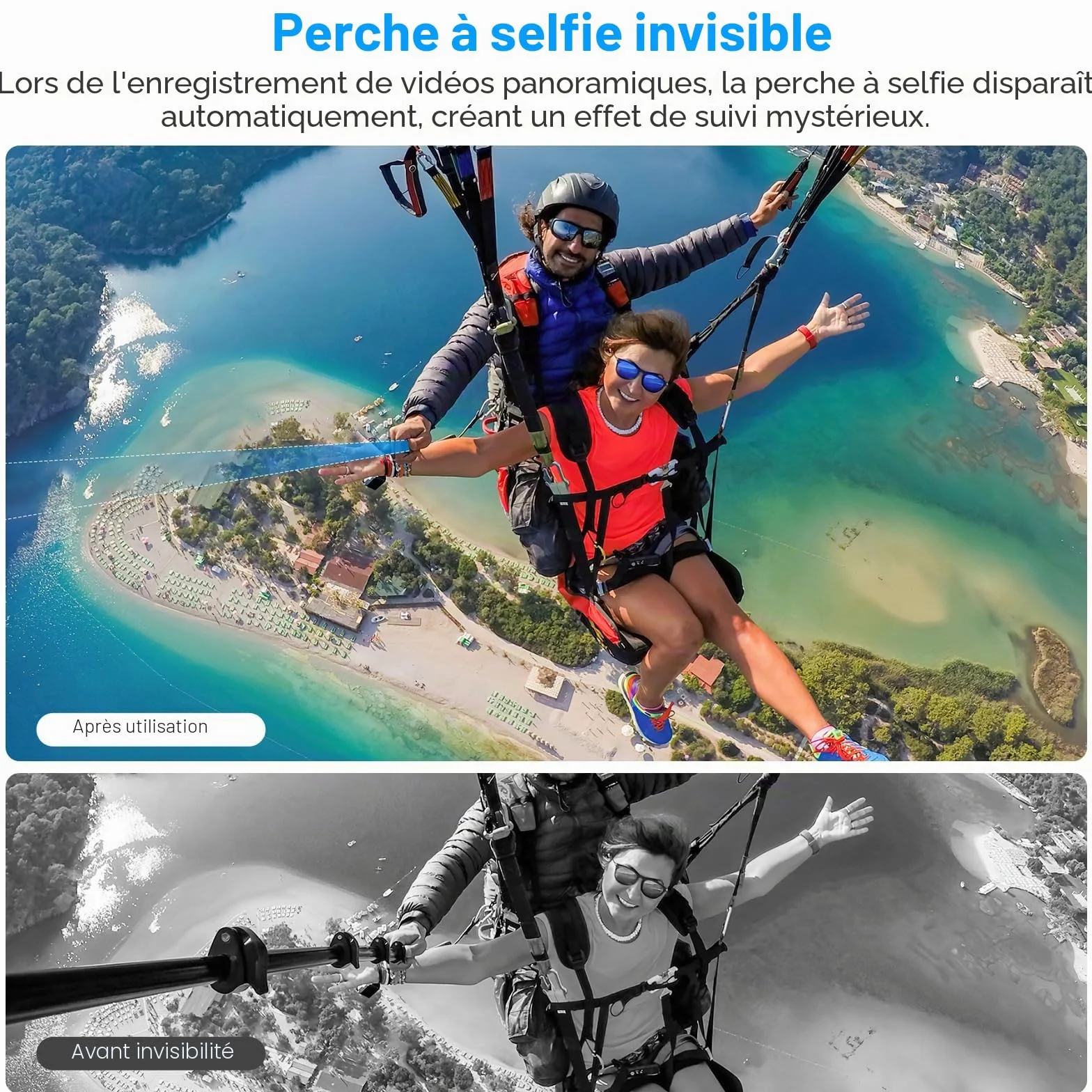 REYGEAK 300cm / 118 "Extended Selfie Rod pour insta360 X4, 7 Pieds Extra Long Invisible Selfie Rod avec 1/4 vis Fibre de Carbone Étanche Extension Monopode pour inst360 X4 / X3 /X2 / One