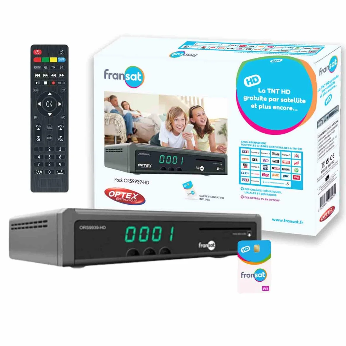 OPTEX ORS9939HD Récepteur/Décodeur TV Satellite HD enregistreur USB + Carte Fransat PC7 (Satellite Eutelsat)