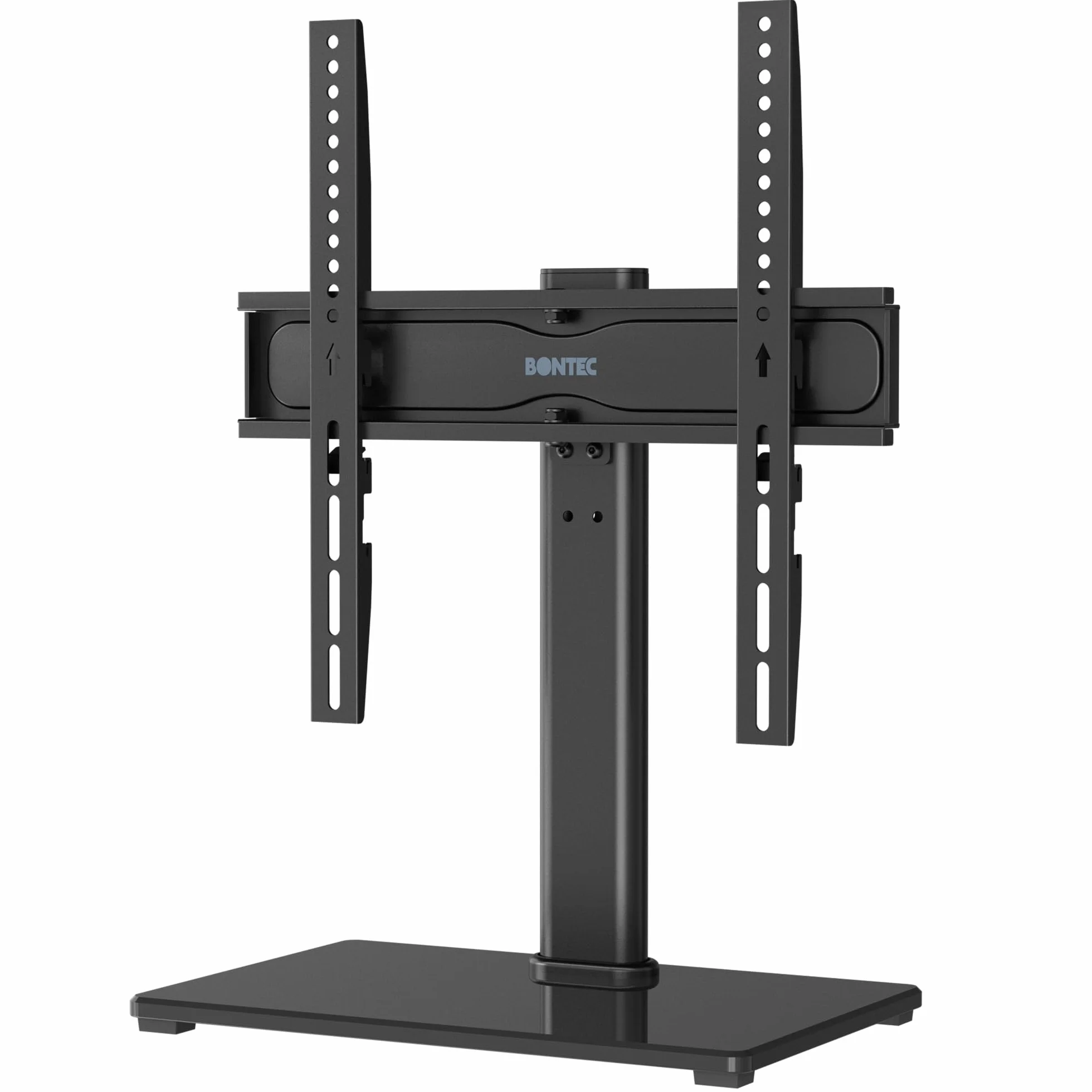 BONTEC Support TV sur Pied TV Universel Pivotant pour Télévisions de 24 à 60 Pouces LCD/LED/Plasma Hauteur Réglable avec Base en Verre Trempé de 8 mm - Charge Maximal 45kg Max VESA 400x400 mm