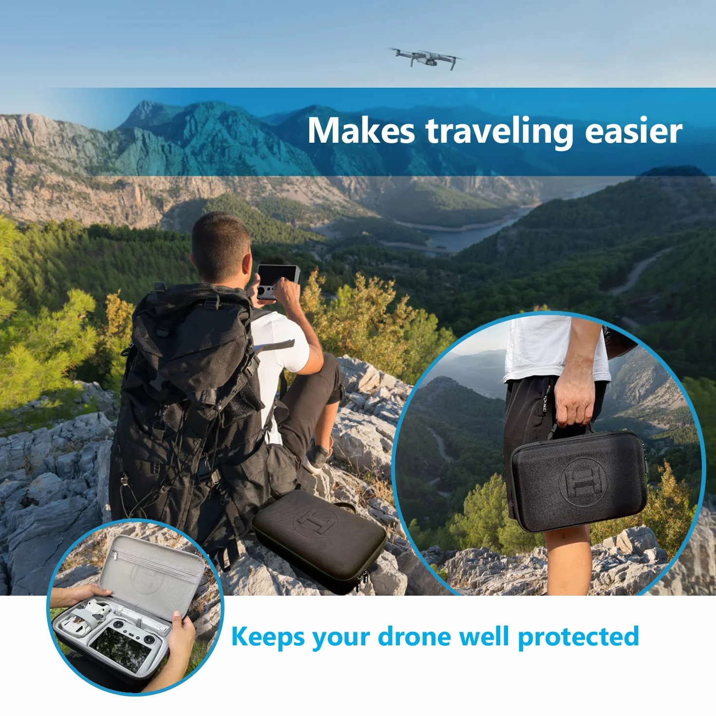 JSVER Mini 3 Pro 3 Étui Portable EVA Dure Cas pour DJI Mini 3 Voyage Espace de Rangement Sac de Transport pour DJI 3 Pro Housse Accessoires-Noir
