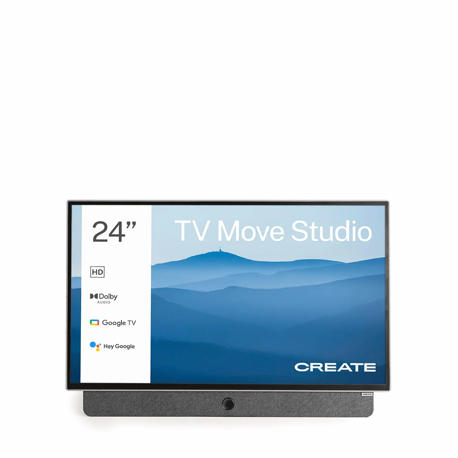 CREATE / TV Move Studio/Téléviseur Smart TV 24' Portable/avec Batterie jusqu'à 3h, écran antireflet, contrôle Vocal, Haute définition, Dolby Audio, Bluetooth 5.1, Google TV.