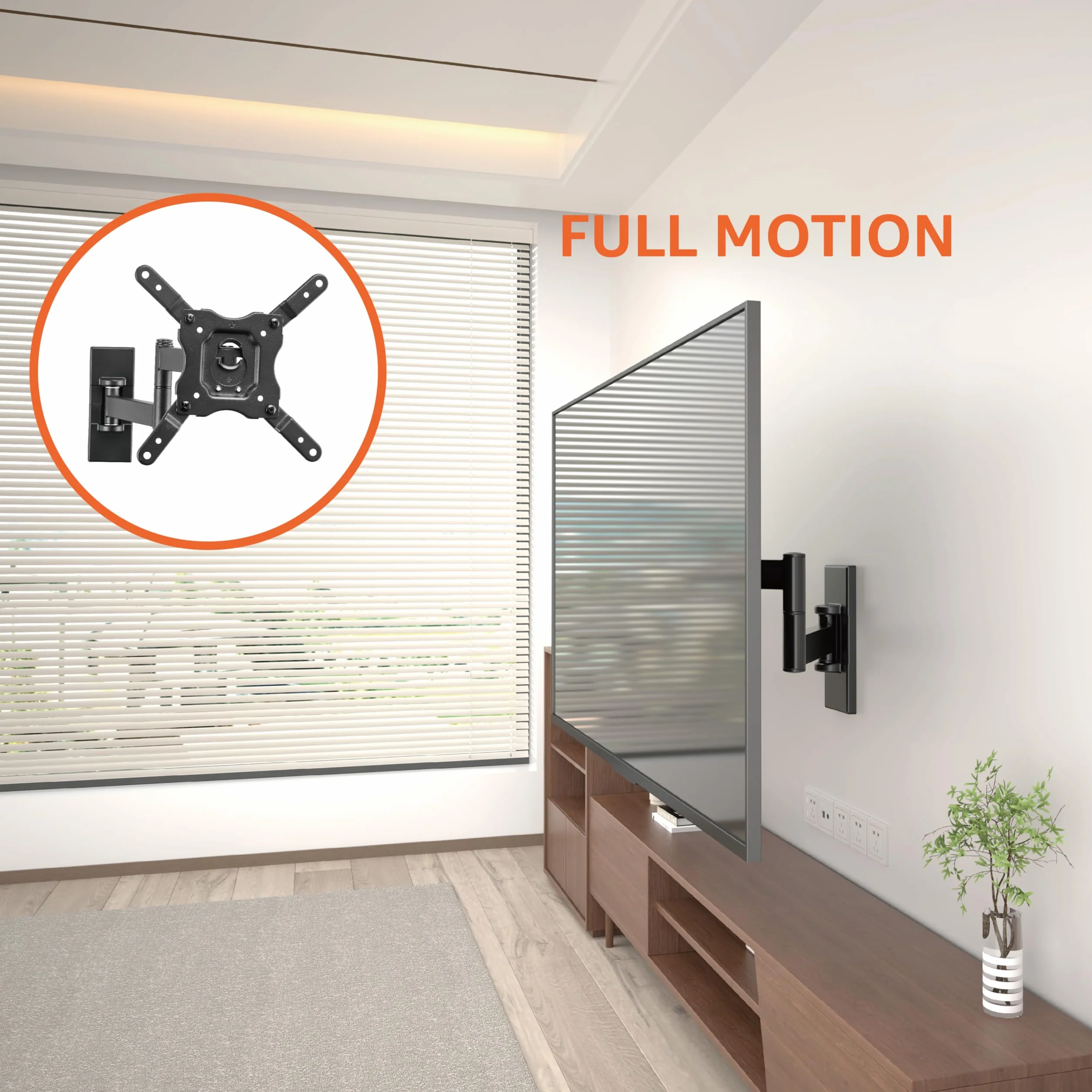 Amazon Basics Support Mural Pour Téléviseur, Mouvement Complet, Pivotant et Inclinable, Pour Téléviseurs ou Écrans Plats et Incurvés 12 à 40 Pouces Jusqu’à 36kg, Support TV, VESA max. 200x200mm, Noir