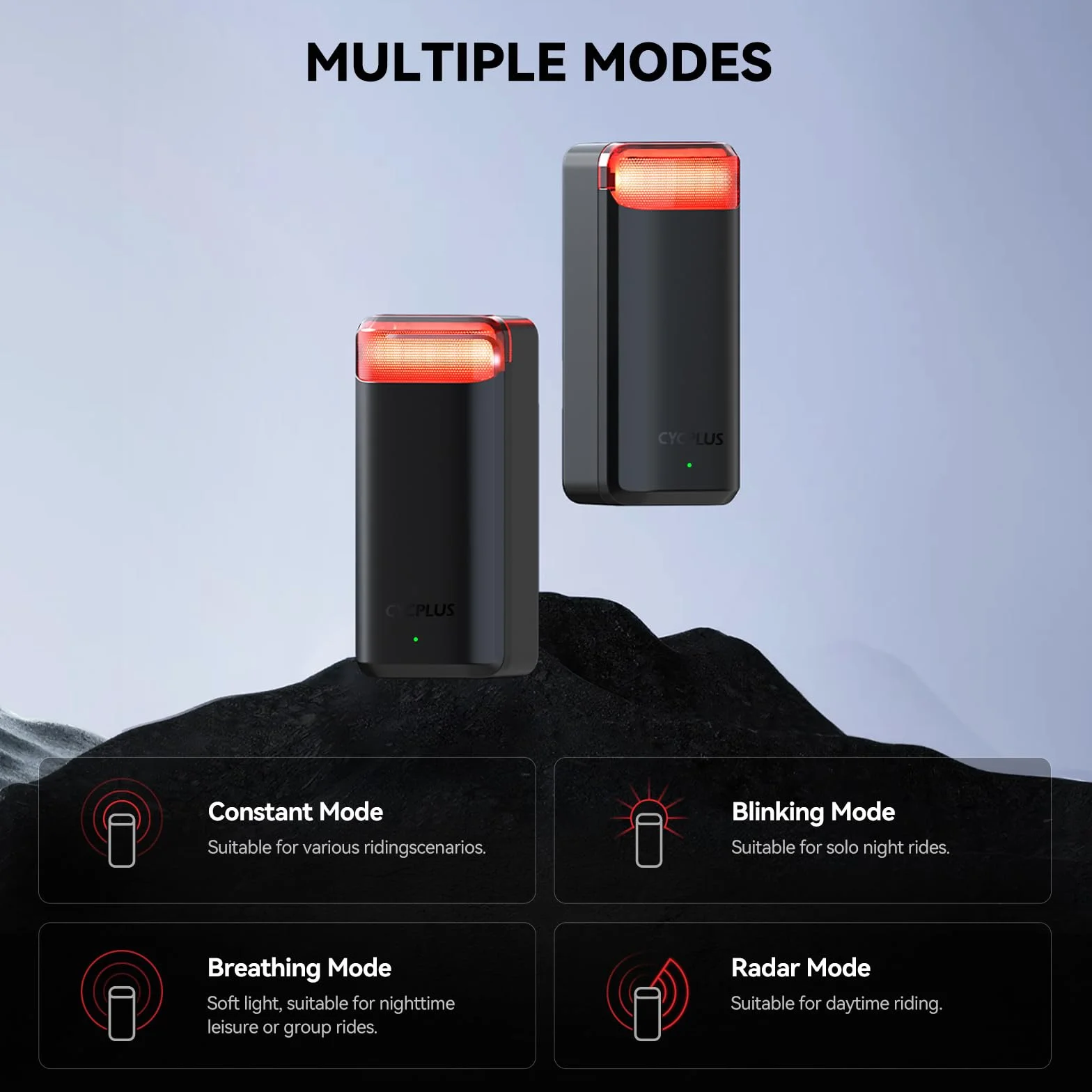 CYCPLUS Feu Arrière Vélo Radar Détection Freinage Alertes Visuelles 160m Batterie Rechargeable 2000mAh IPX6
