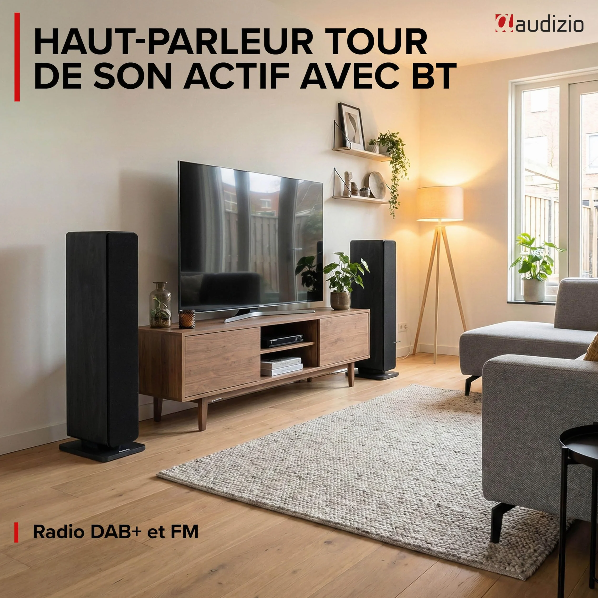 Audizio ARCO Tour de Son Hi-FI Stéréo 320W Noire - Pack Enceintes Colonnes Active + Passive avec BT, USB et Optique Tour de Son Design pour Salon, TV et Musique