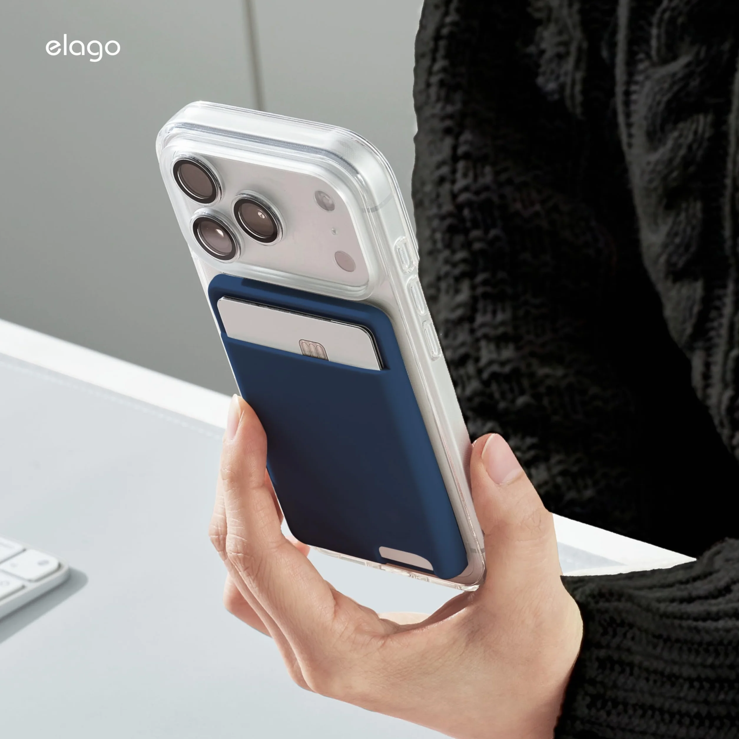 elago Porte Cartes Magnétique 2 Cartes Compatible MagSafe iPhone 16/15/14/13/12 Séries Portefeuille Téléphone Bleu