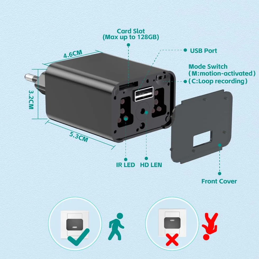 Mini Caméra Espion Surveillance avec Détection Mouvement et Vision Nocturne Intérieur Extérieur