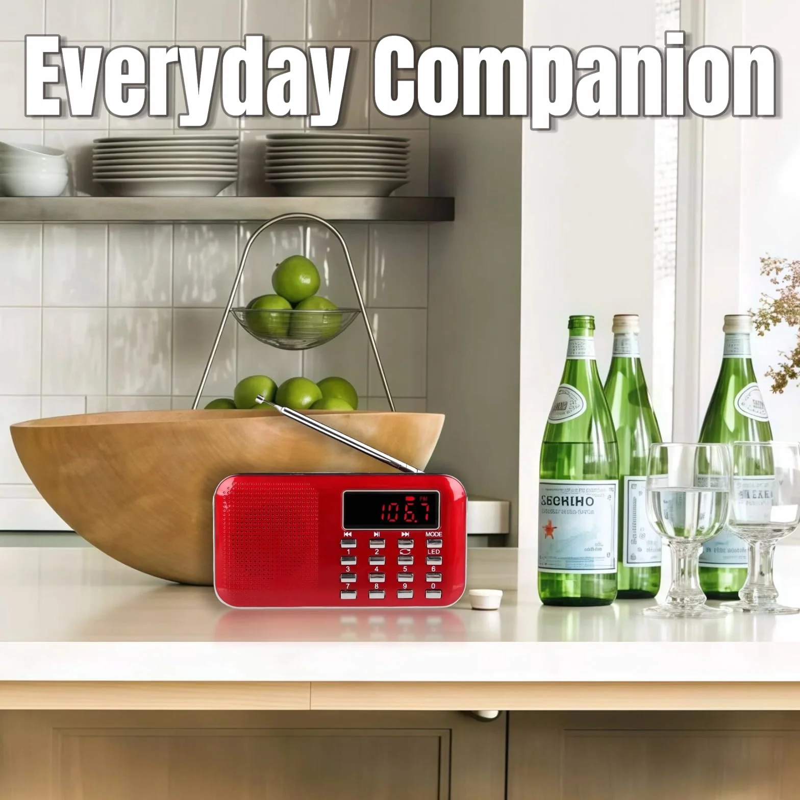 Raddy RF23 Radio Portable FM/AM Rechargeable avec Lampe de Poche, Grand Écran LCD, Lecteur MP3 Micro SD/USB, Batterie 800mAh, Rouge