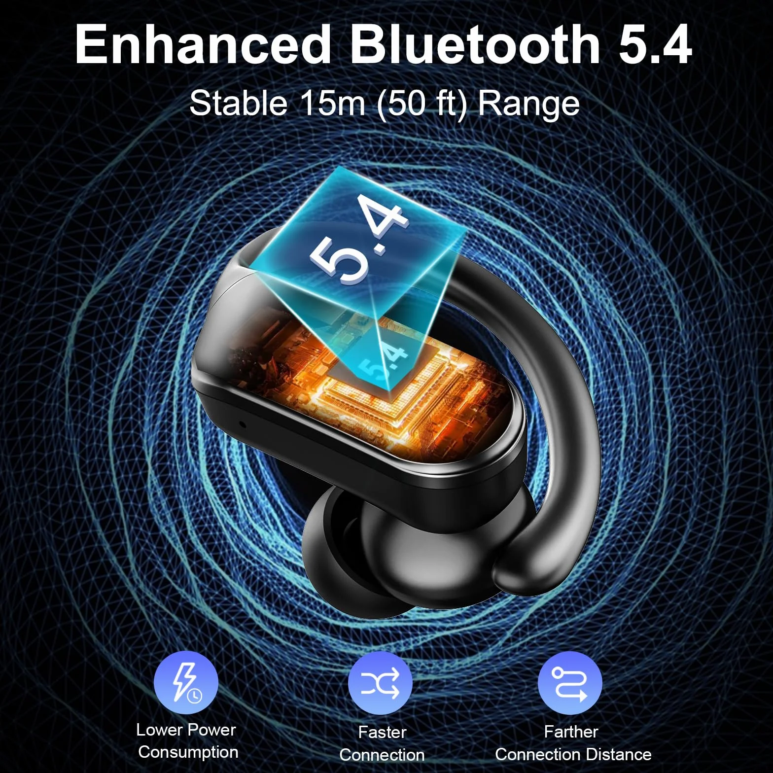 Ecouteurs Bluetooth sans Fil Sport, 2026 Ecouteurs sans Fil 5.4 avec HiFi Stéréo, Écouteur Running Étanches IPX8, 70H Oreillette Bluetooth avec ENC Réduction Bruit Mic, USB-C Charge/LED Casque, Noir