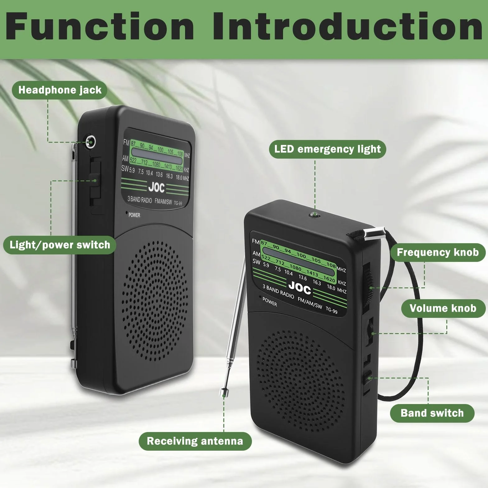 Radio Portable AM/FM/SW Mini à Piles AA avec Lampe Torche, Écouteurs, Cadeau Fête des Pères