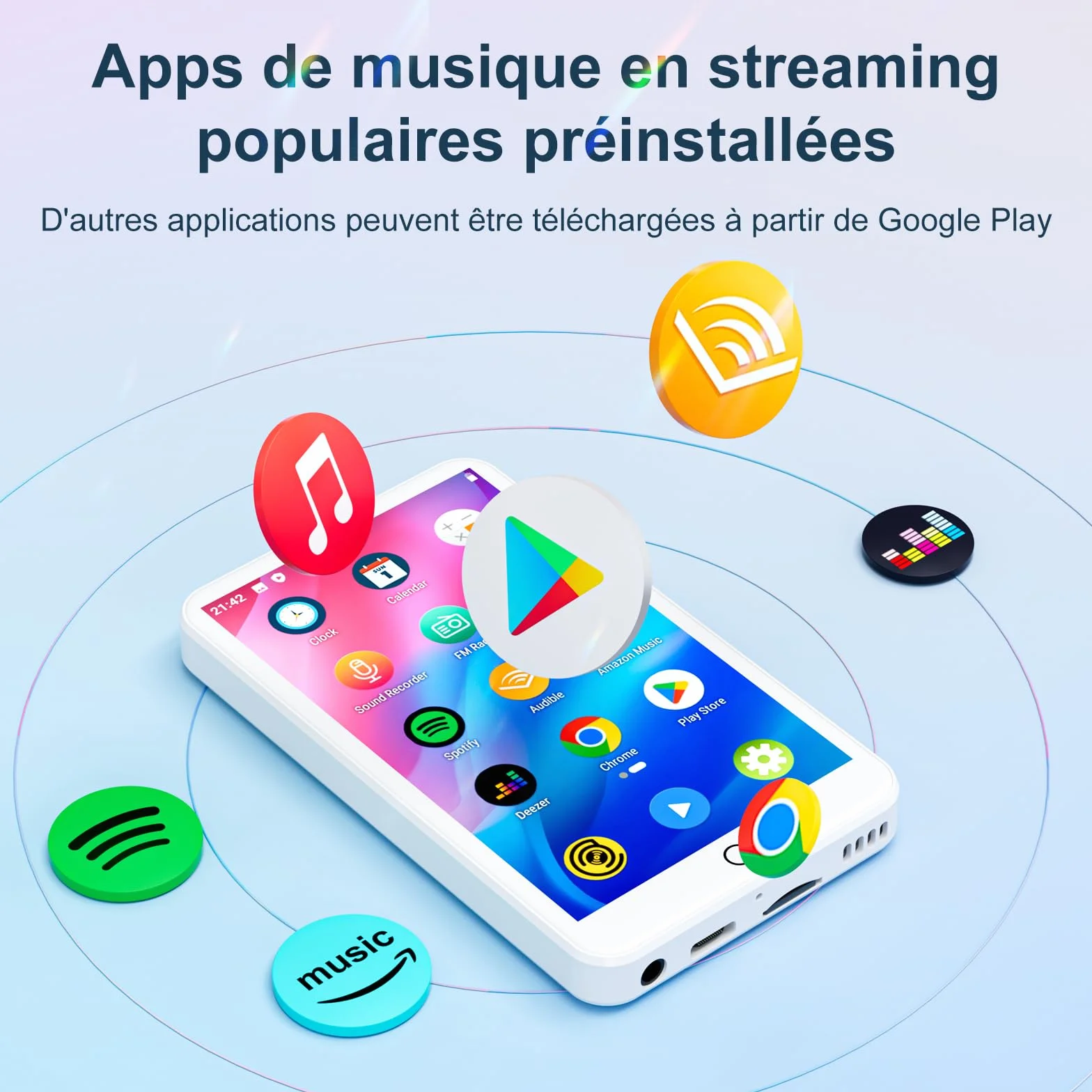 MECHEN Lecteur MP3 Spotify Bluetooth MP4 Radio WiFi Android 9.0 Écran Tactile 4 Pouces Blanc