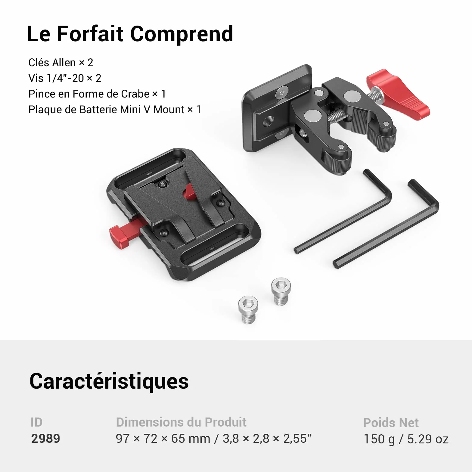 SMALLRIG Mini V Mount Battery Plate avec Super Clamp - 2989