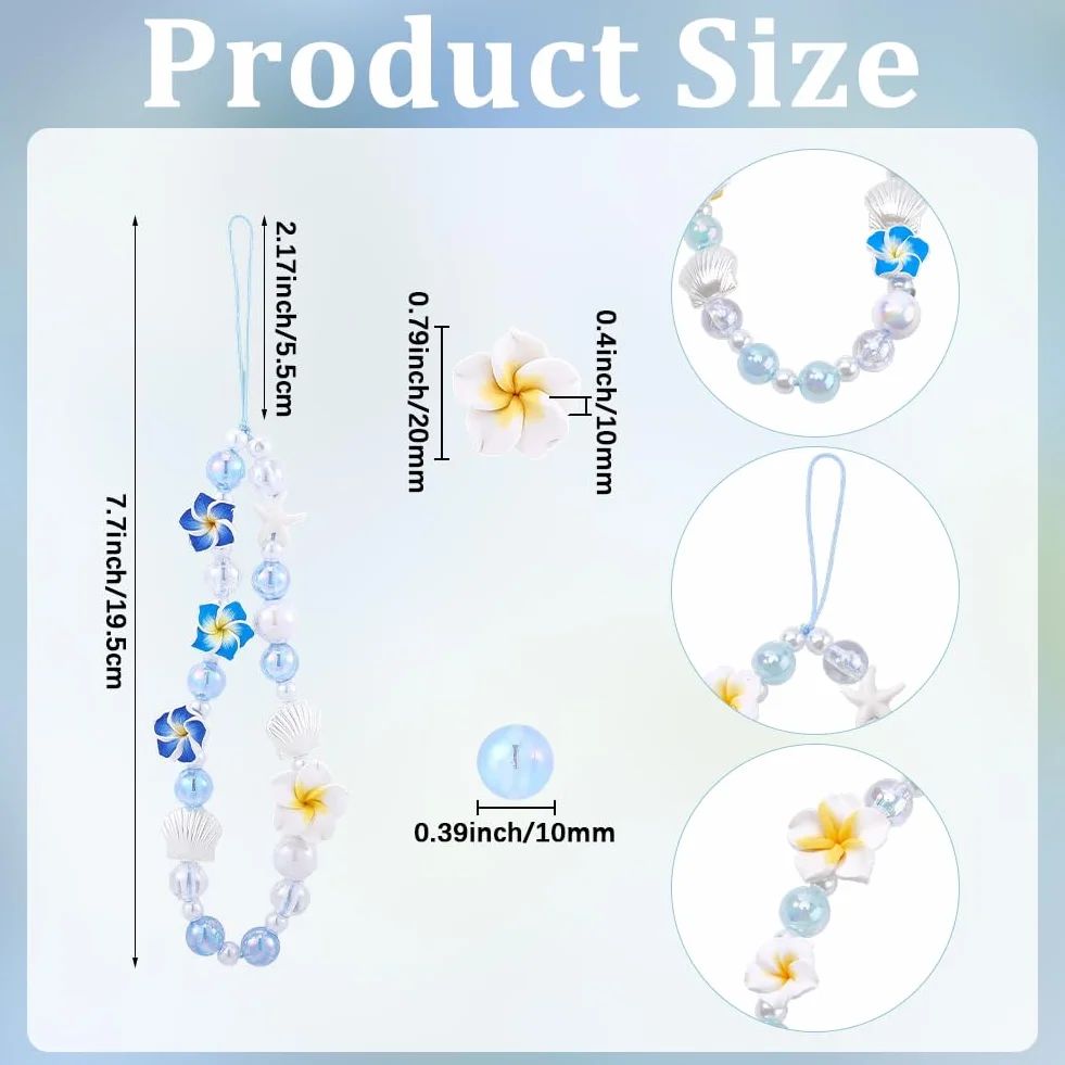 SUNNYCLUE 1 boîte de 228 pièces Kit de Création de 6 breloques pour Téléphone (Drapeau Cordon Perles en Forme D'Étoile de Mer Perles de Fleur de Frangipanier Perles de Fleur D'Été Perles de Fleur D'Ét