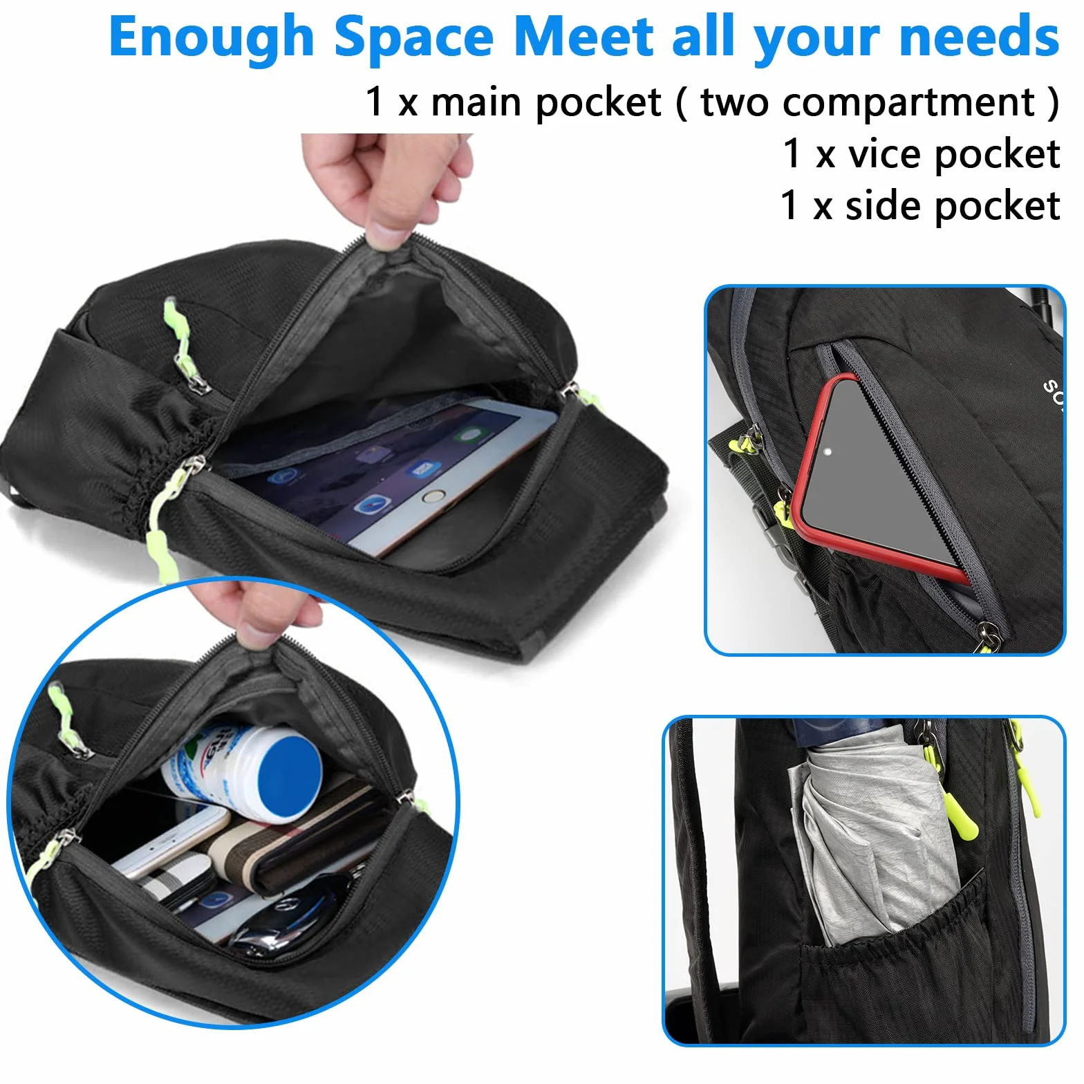Sac de Poitrine Homme Bandoulière Léger Étanche Sling Petit Sac à Dos pour Randonnée Cyclisme Camping Voyager en Plein Air - Noir