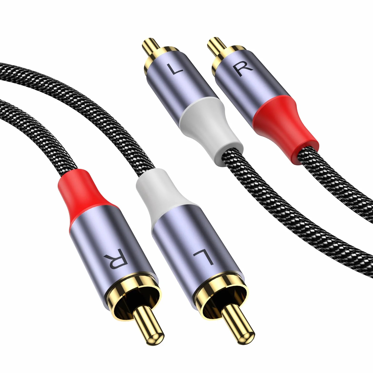 MOSWAG Câble Stéréo RCA Mâle vers Mâle 1m, Plaqué Or 24 Carats Nylon Tressé pour Audio Home Cinéma HDTV