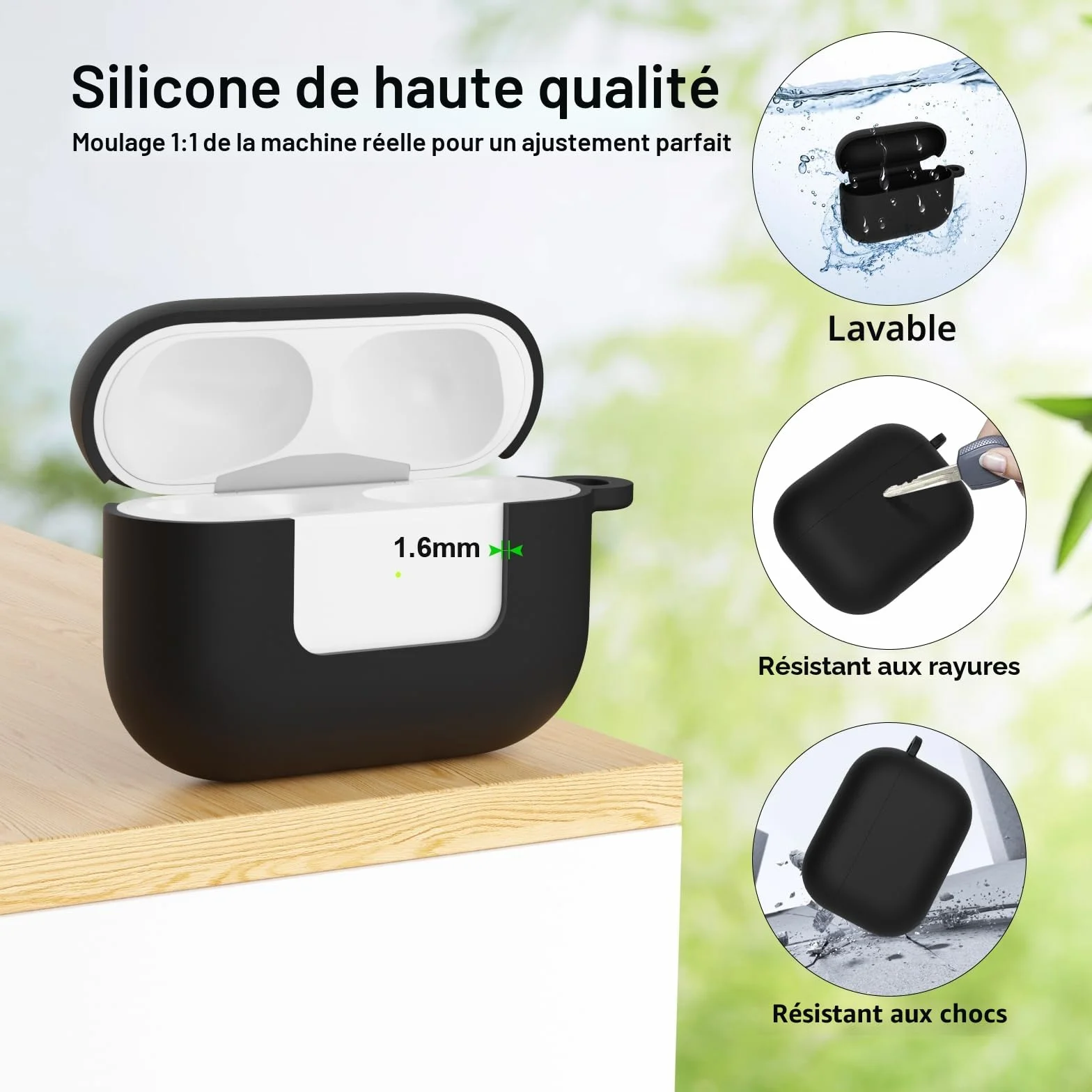 Coque Silicone AirPods Pro 3 (2025) Housse Protection LED Visible Noir