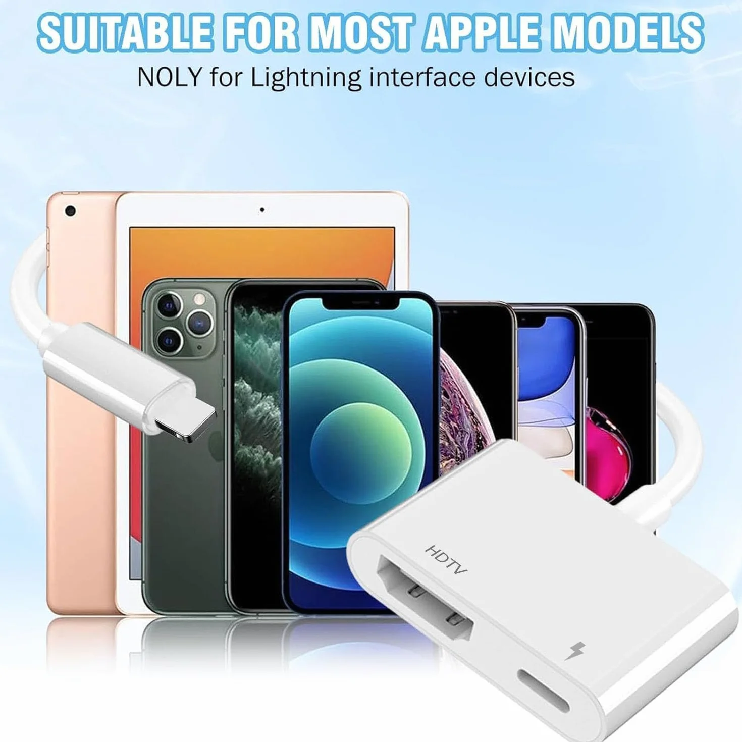Adaptateur HDMI pour iPhone, Adaptateur AV numérique HDMI Lightning 1080P avec synchronisation Audio/vidéo et Conversion d'écran, Port de Charge Lightning