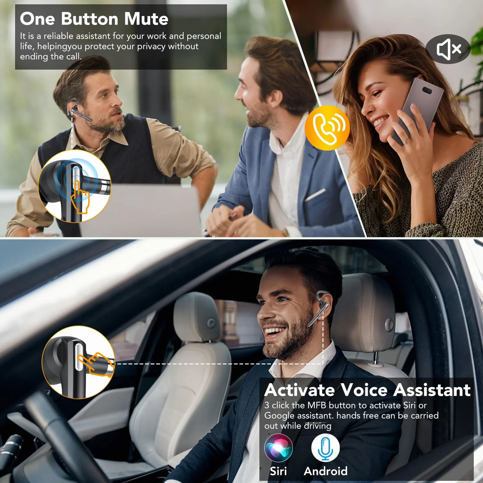 Oreillette Bluetooth Sans Fil Casque Bluetooth V5.4, 100 Heures en Veille, Ecounteurs Bluetooth Simple avec CVC8.0 ENC Double Micrs, Sourdine, Mains Libres Bluetooth Oreillette pour la Conduite/Bureau