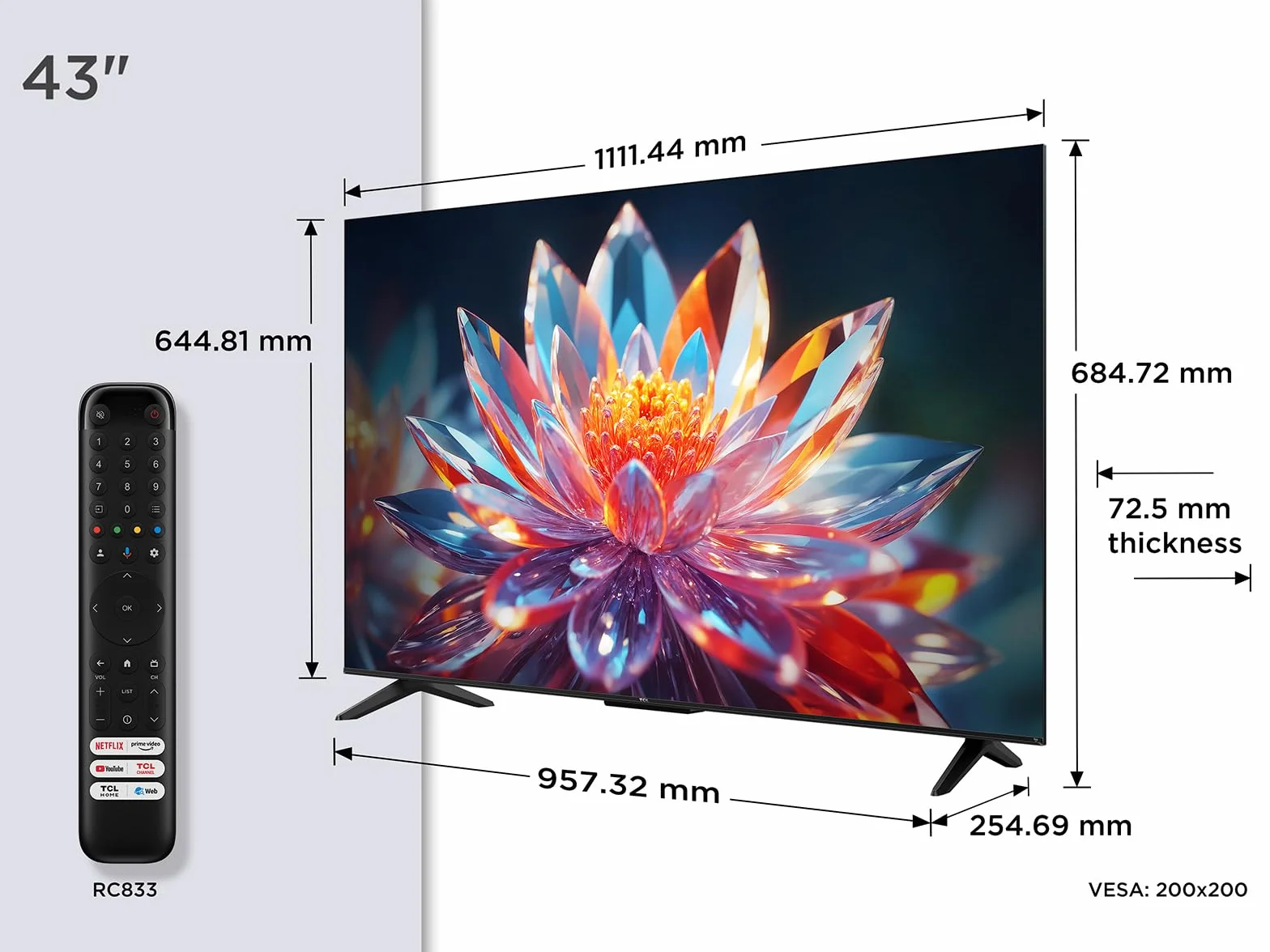 TCL 43T6C 43" QLED 4K HDR TV Fire TV Smart TV Dolby Vision Atmos HDR10+